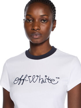OFF WHITE Embroidered Script Logo Fitted Logo Tee WHITE-BLUE IRIS OWAA112F25JER001