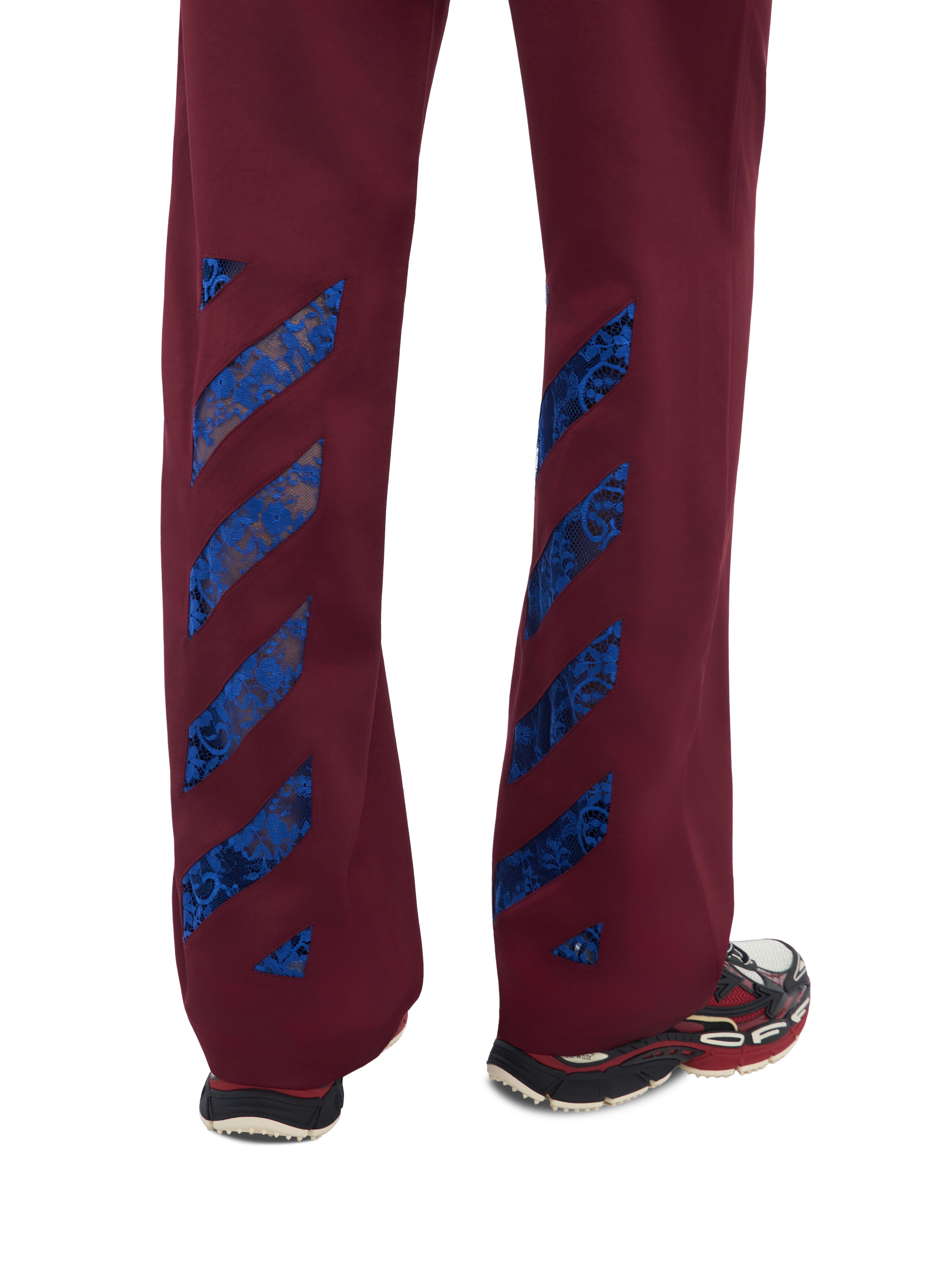 OFF WHITE Diag Lace Satin Track Pants Rumba Red Nautical Blue 2FH00861B