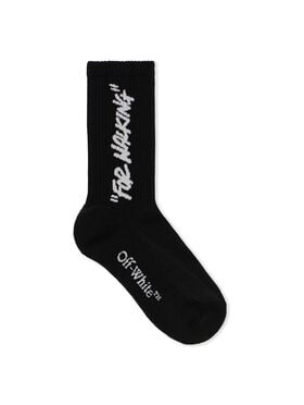 OFF WHITE Quote Mid Calf Socks BLACK - LIGHT GREY OWRA035F25KNI003