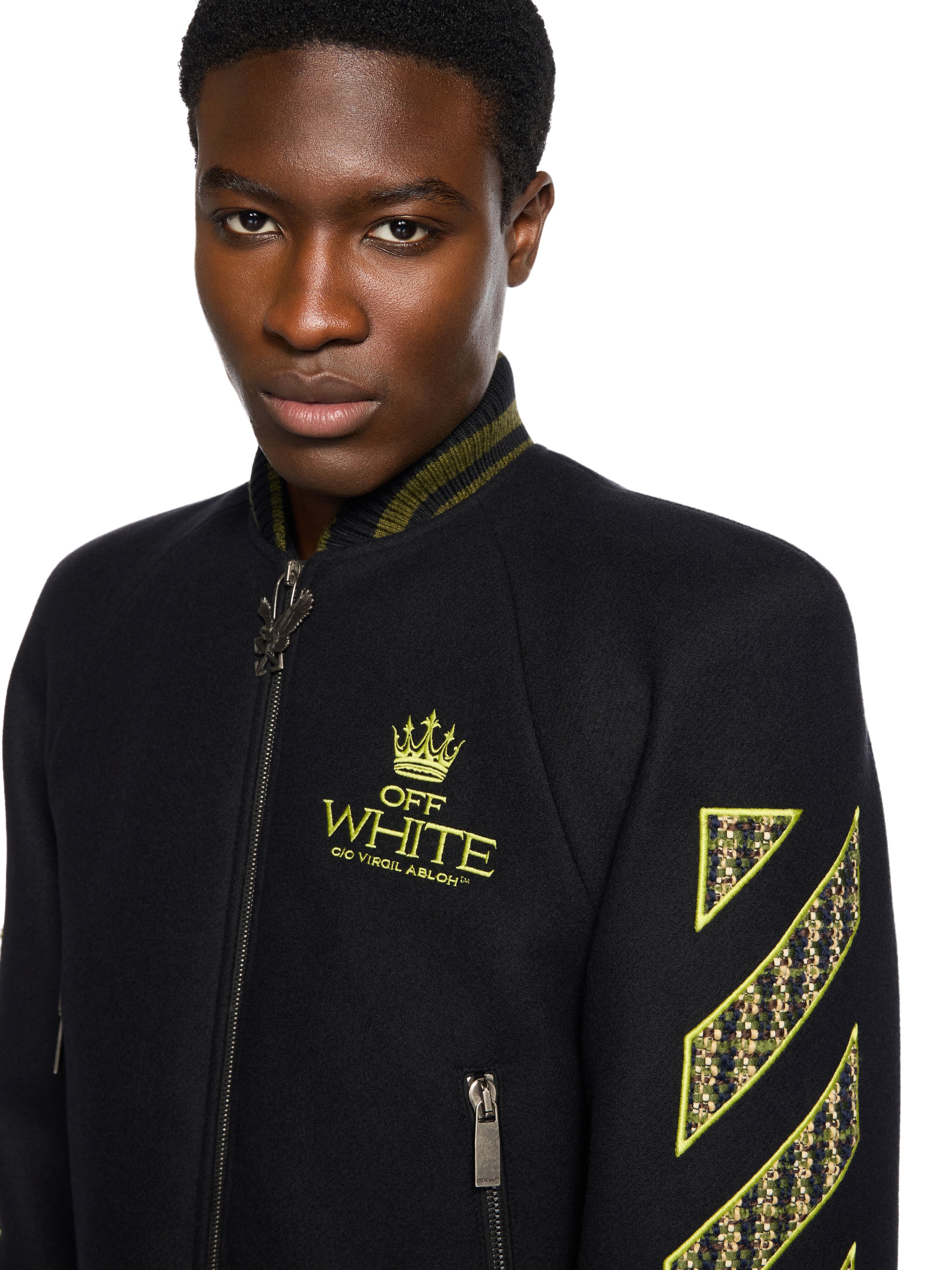 OFF WHITE Eagle Wool Twill Varsity Coat BLACK - POISON GREEN OMEK007W25FAB002