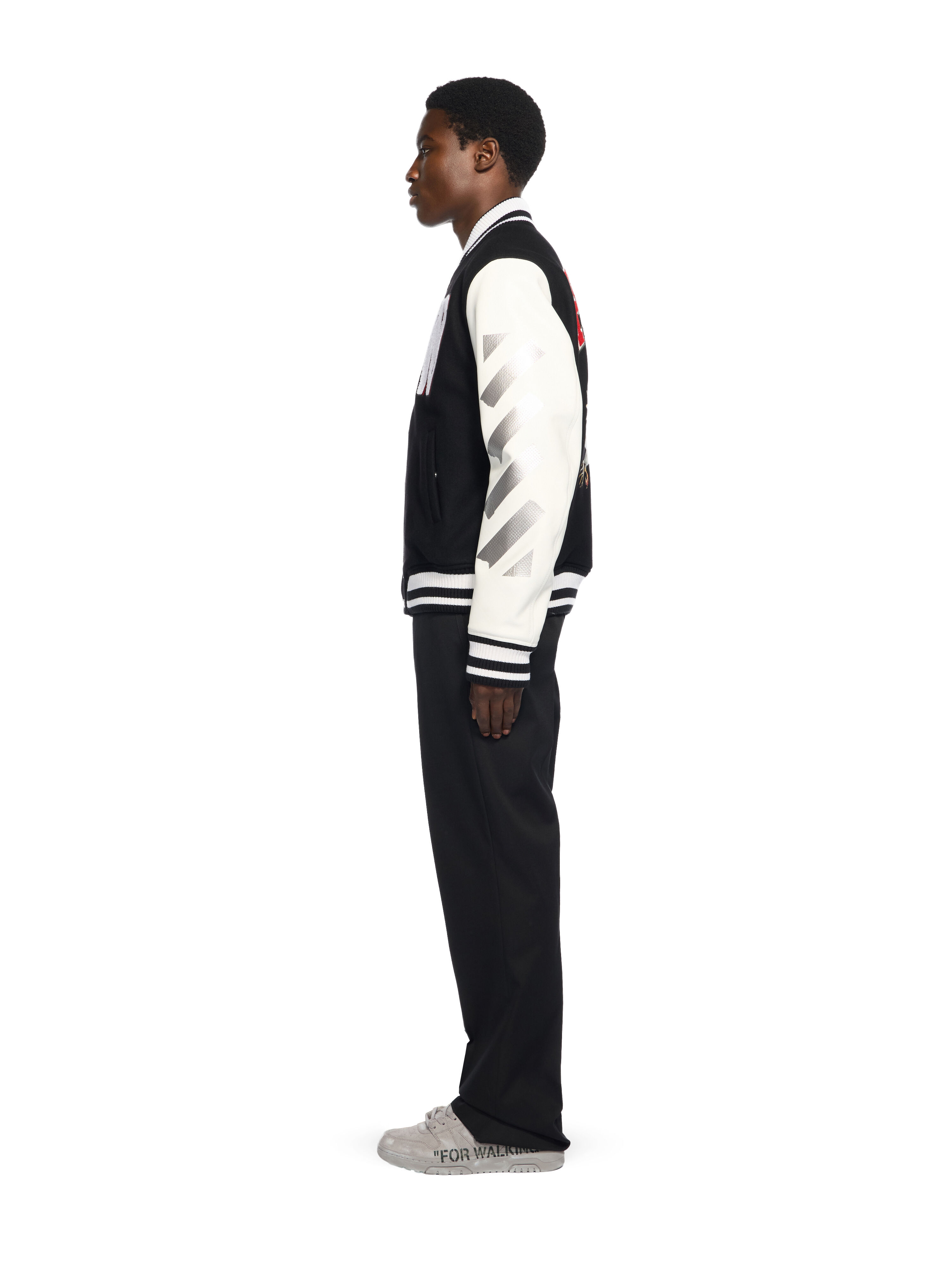 OFF WHITE Soundsystem Varsity Jacket BLACK-RED DAHLIA OMJA122F25LEA003