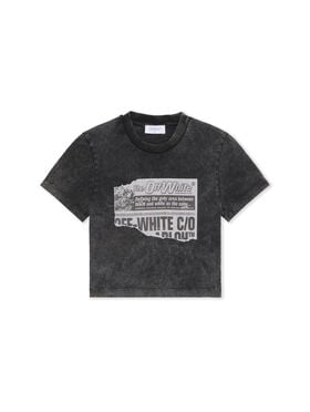 OFF WHITE News Print 90s Crop Logo Tee MARBLE BLACK-BLACK OWAA133F25JER002