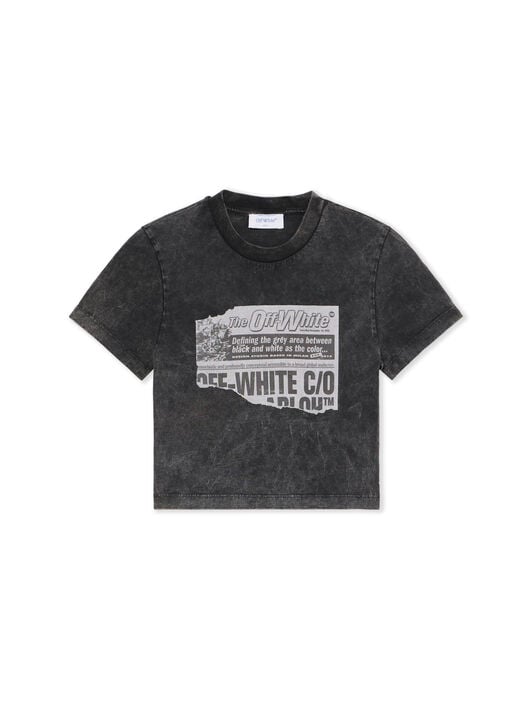 News Print 90s Crop Logo Tee OFF WHITE News Print 90s Crop Logo Tee MARBLE BLACK-BLACK OWAA133F25JER002