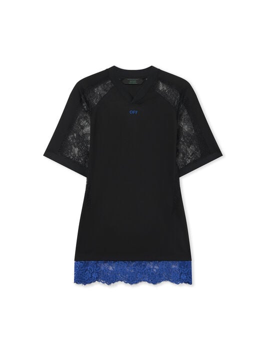 OFF WHITE Lace Soccer T-Shirt Dress Black Nautical Blue 2FU00854T