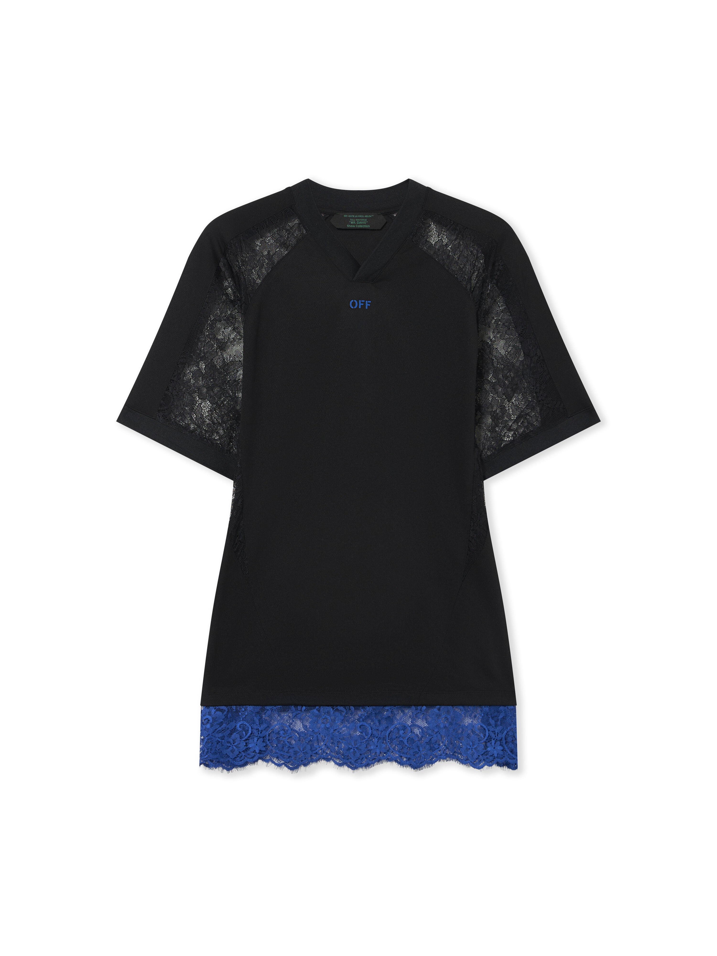 OFF WHITE Lace Soccer T-Shirt Dress Black Nautical Blue 2FU00854T