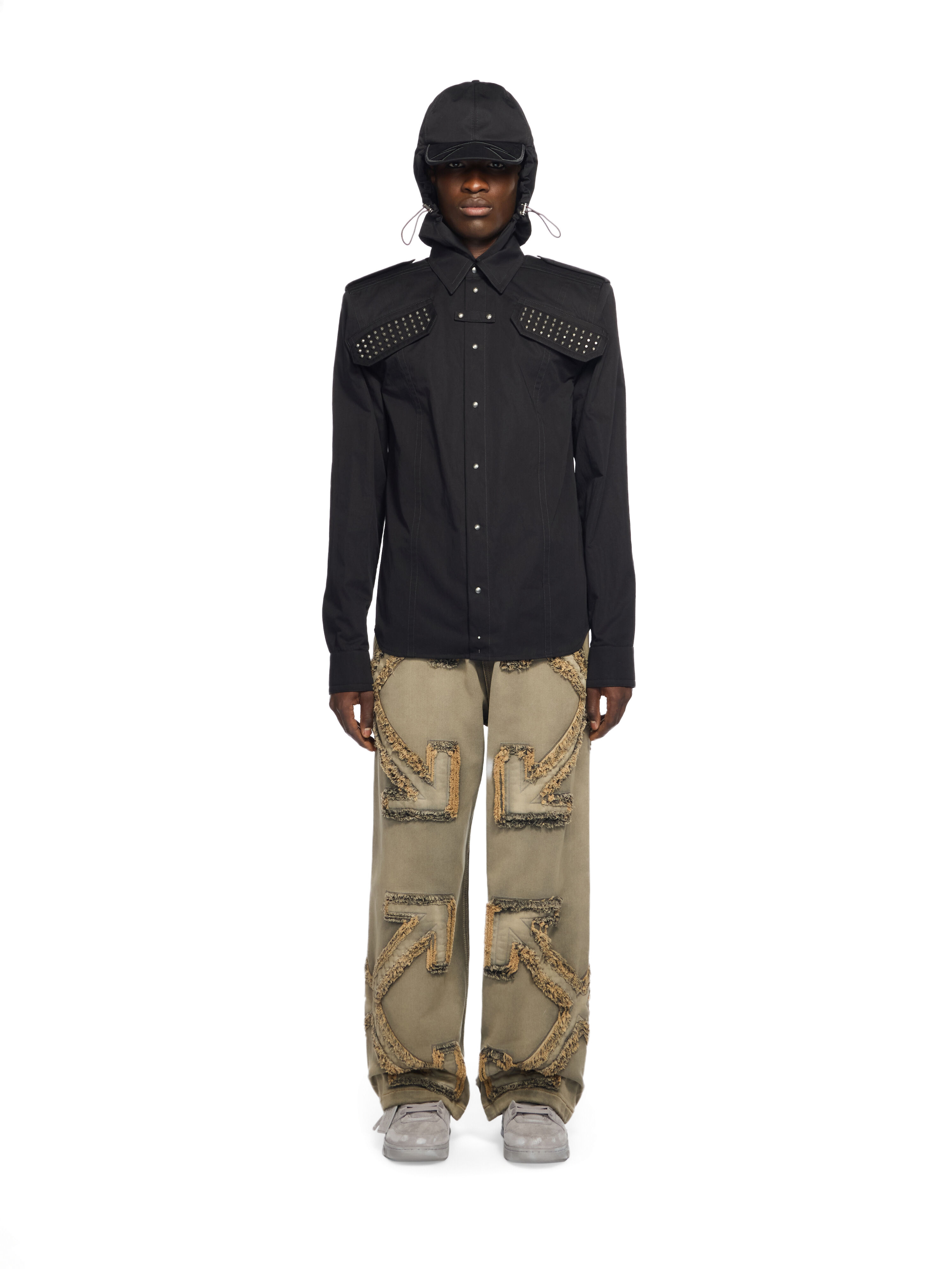 Studded Hooded Visor Arrow Shirt in BLACK - NO COLOR for Men | Off