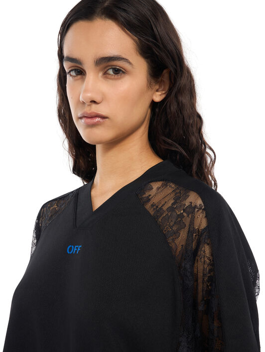 OFF WHITE Lace Soccer T-Shirt Dress Black Nautical Blue 2FU00854T