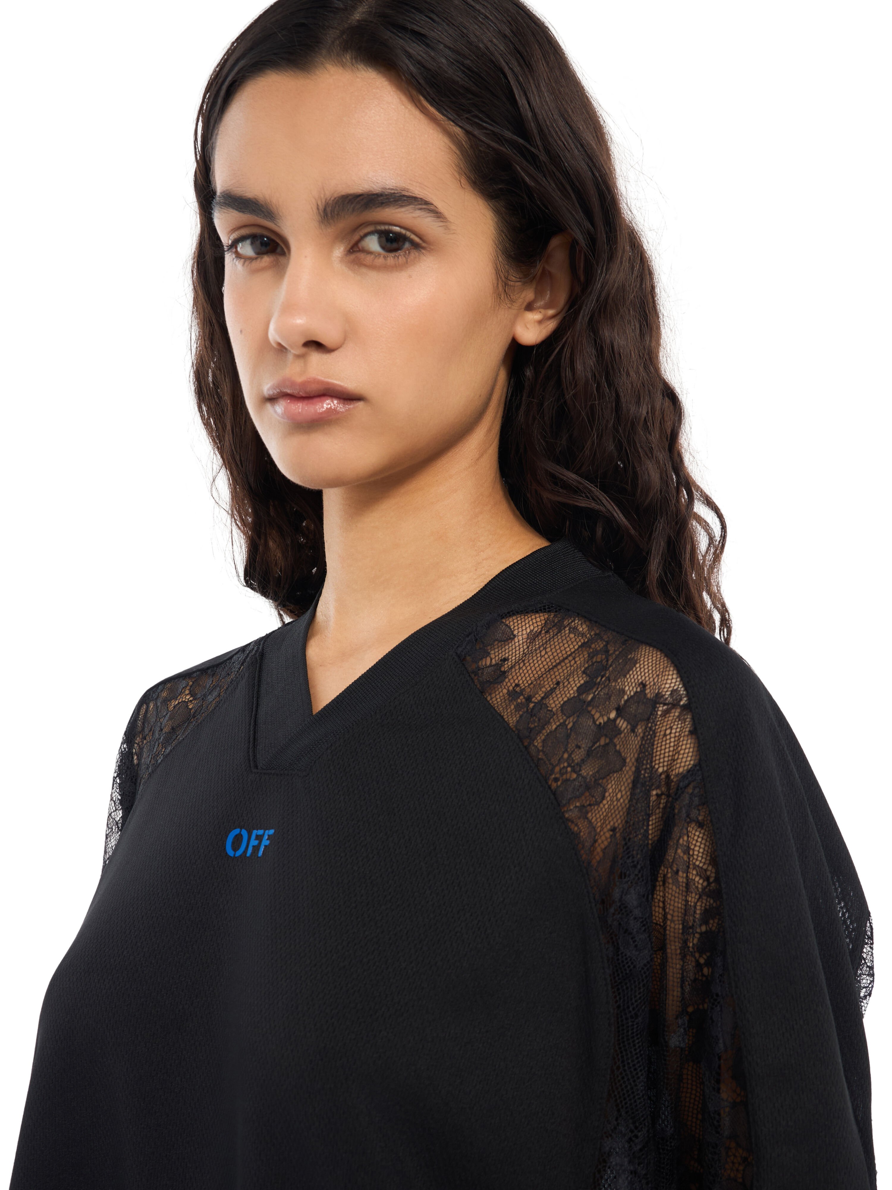 OFF WHITE Lace Soccer T-Shirt Dress Black Nautical Blue 2FU00854T