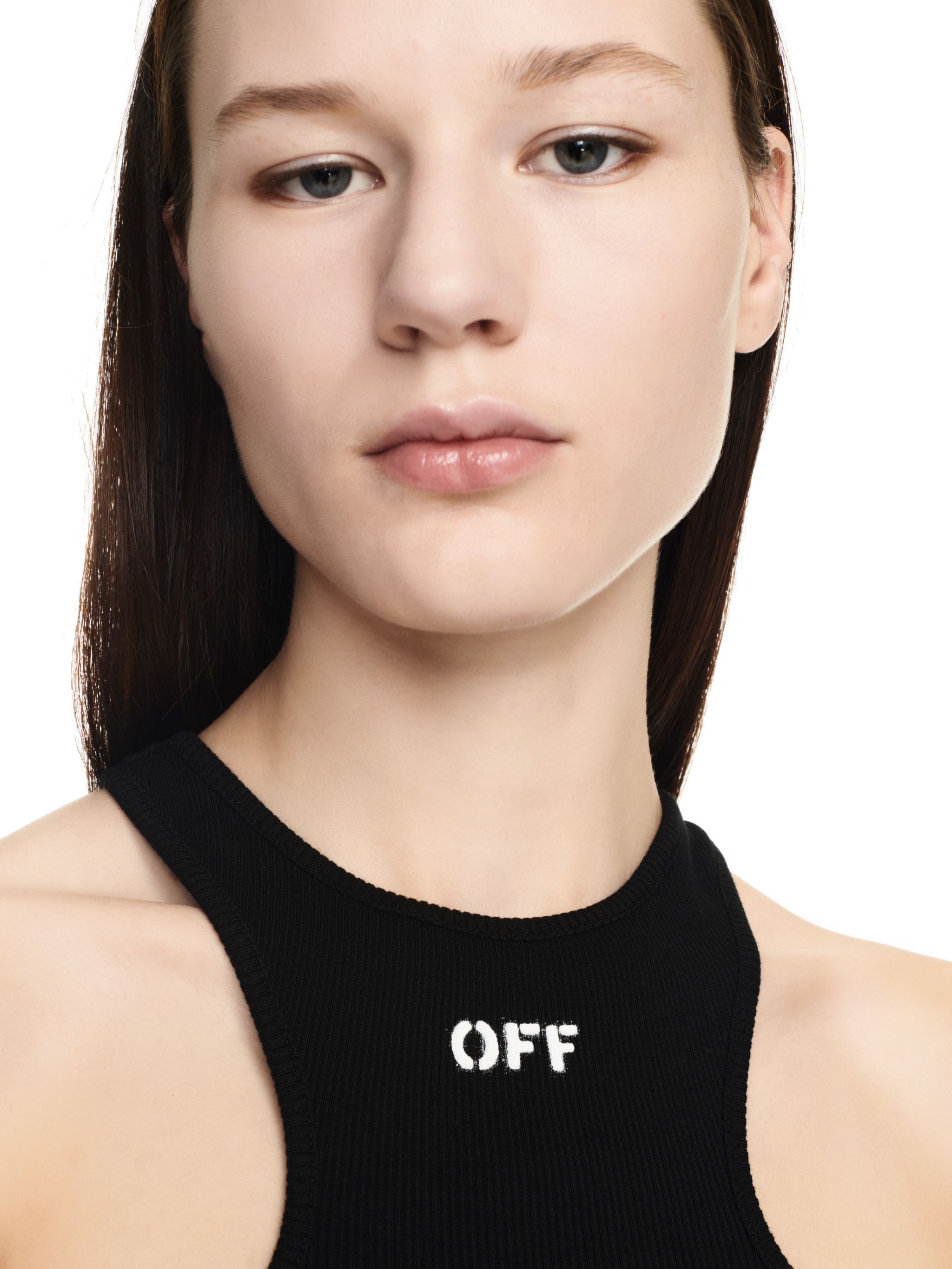 OFF WHITE Top Nero A Coste Con Logo Off NERO OWAD086C99JER002