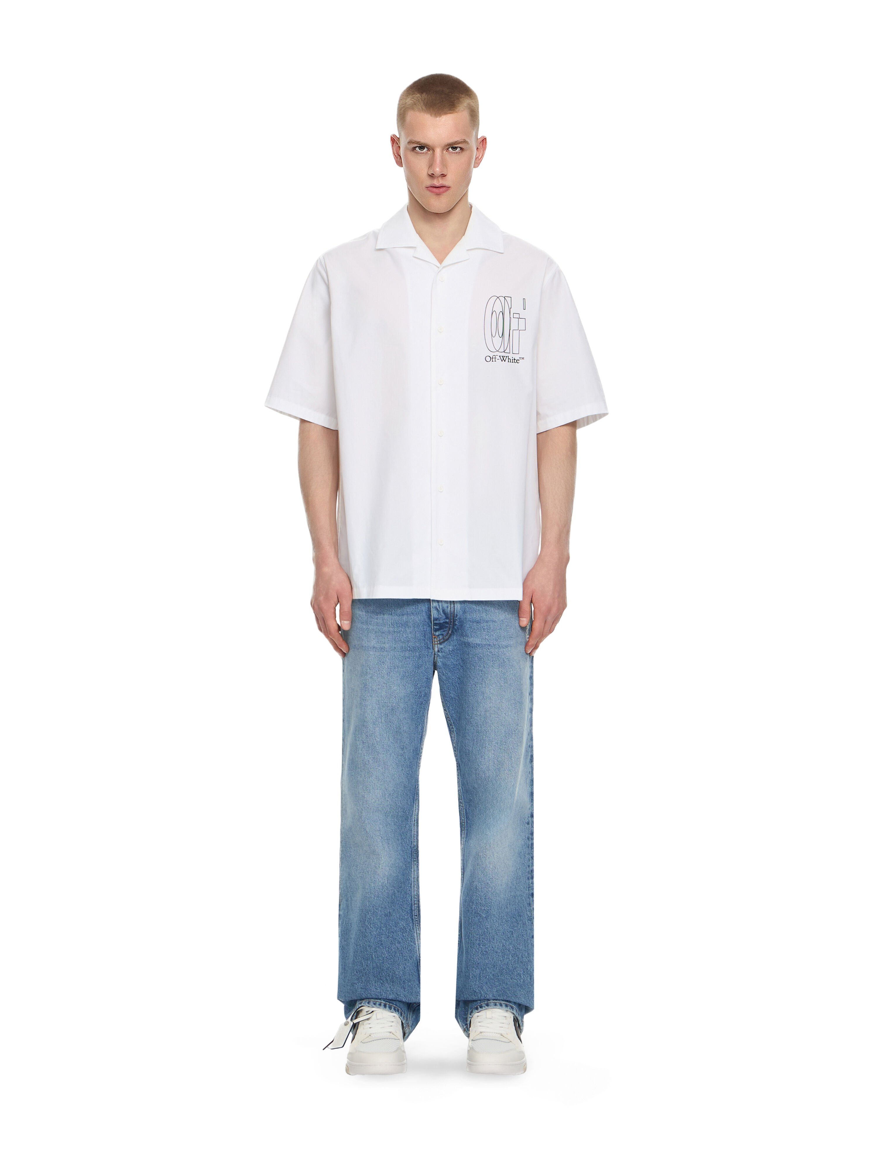 OFF WHITE Outline Double Arrow Bowling Shirt WHITE 44XGG01FS26F001