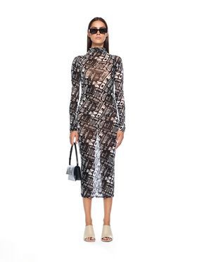 OFF WHITE Multilogo Mesh Gather Midi Dress BLACK OWDB55EF25JER002