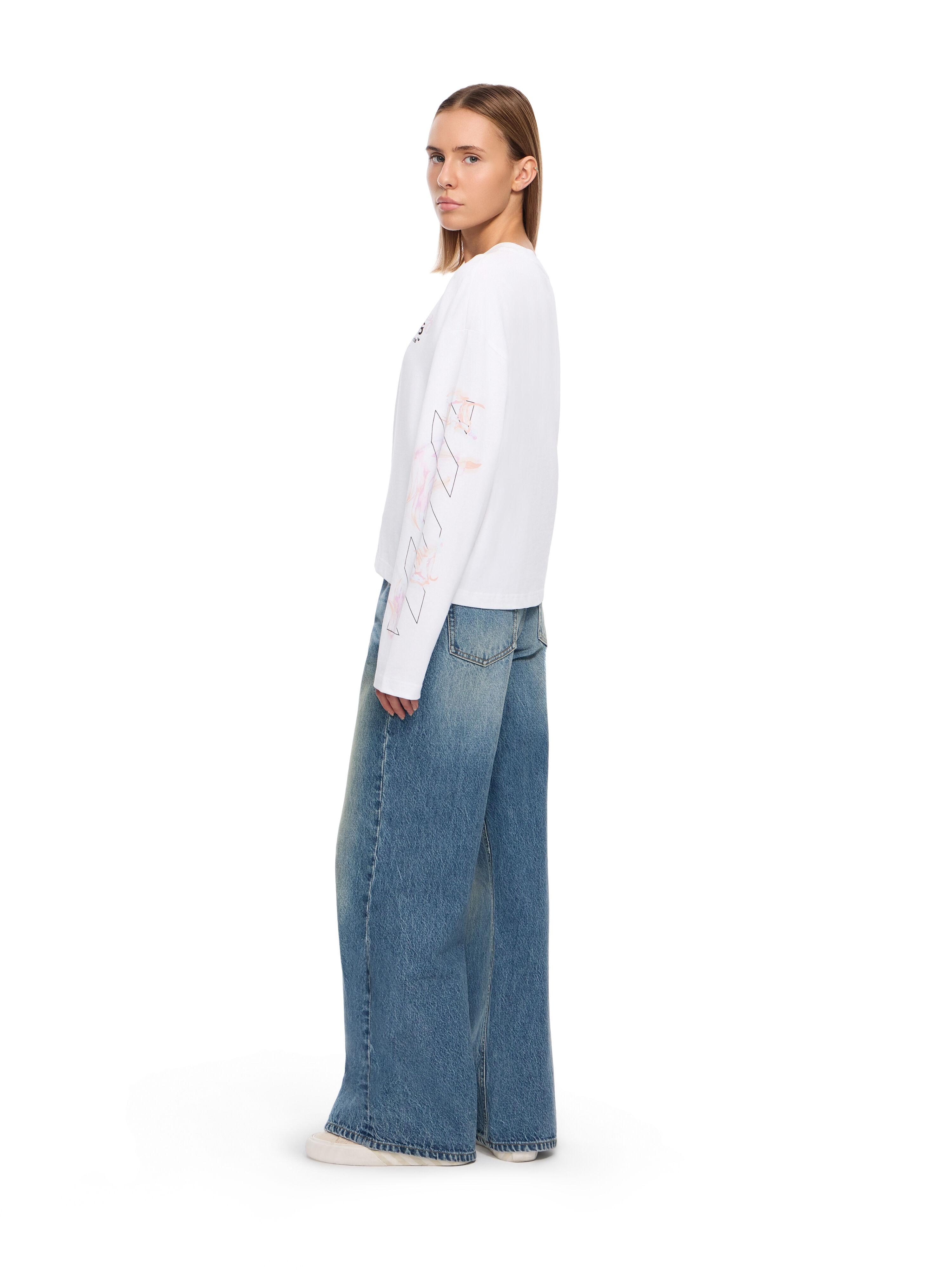 LAB L/AB Diagonal Long-Sleeved T-Shirt Bright White LABF2639B00107T