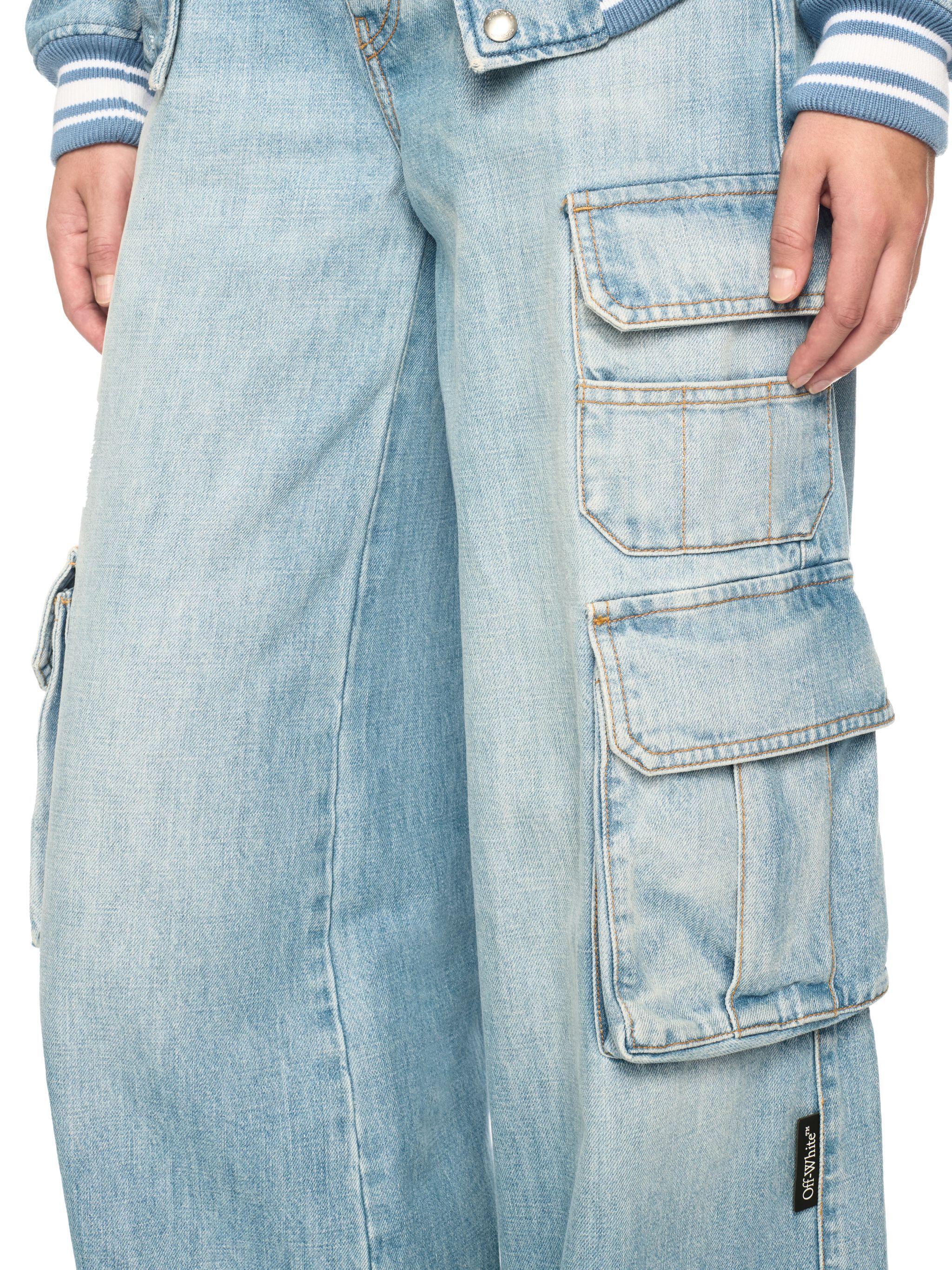OFF WHITE Helle Blaue Denim Cargo-Hose Mit Weitem Bein BLAU OWYB019S25DEN002