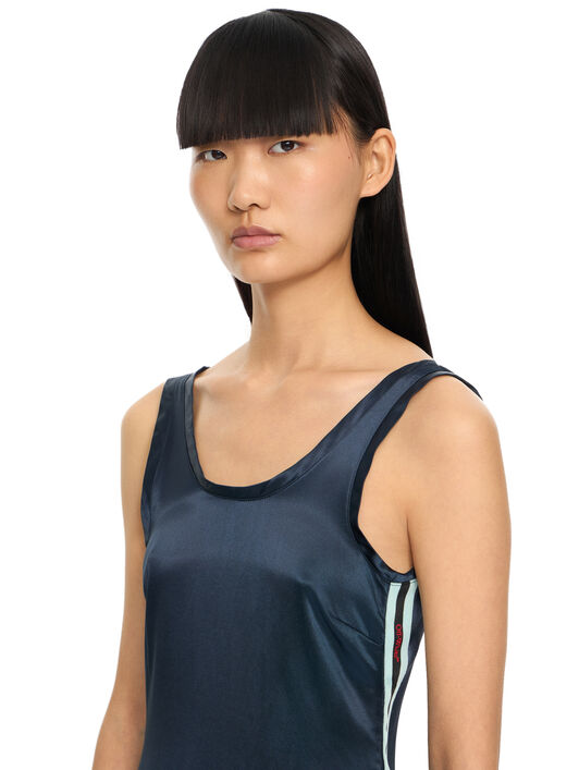 OFF WHITE Abito Midi Con Schiena Scoperta In Satin Night Sky-Haute Red 2DB56NS26FAB001