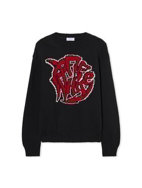 OFF WHITE Sphere Logo Chunky Knit Crewneck Sweater BLACK - CHILI PEPPER OMHE136F25KNI001