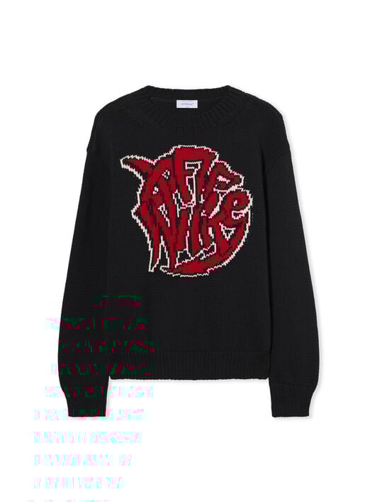 OFF WHITE Sphere Logo Chunky Knit Crewneck Sweater BLACK - CHILI PEPPER OMHE136F25KNI001