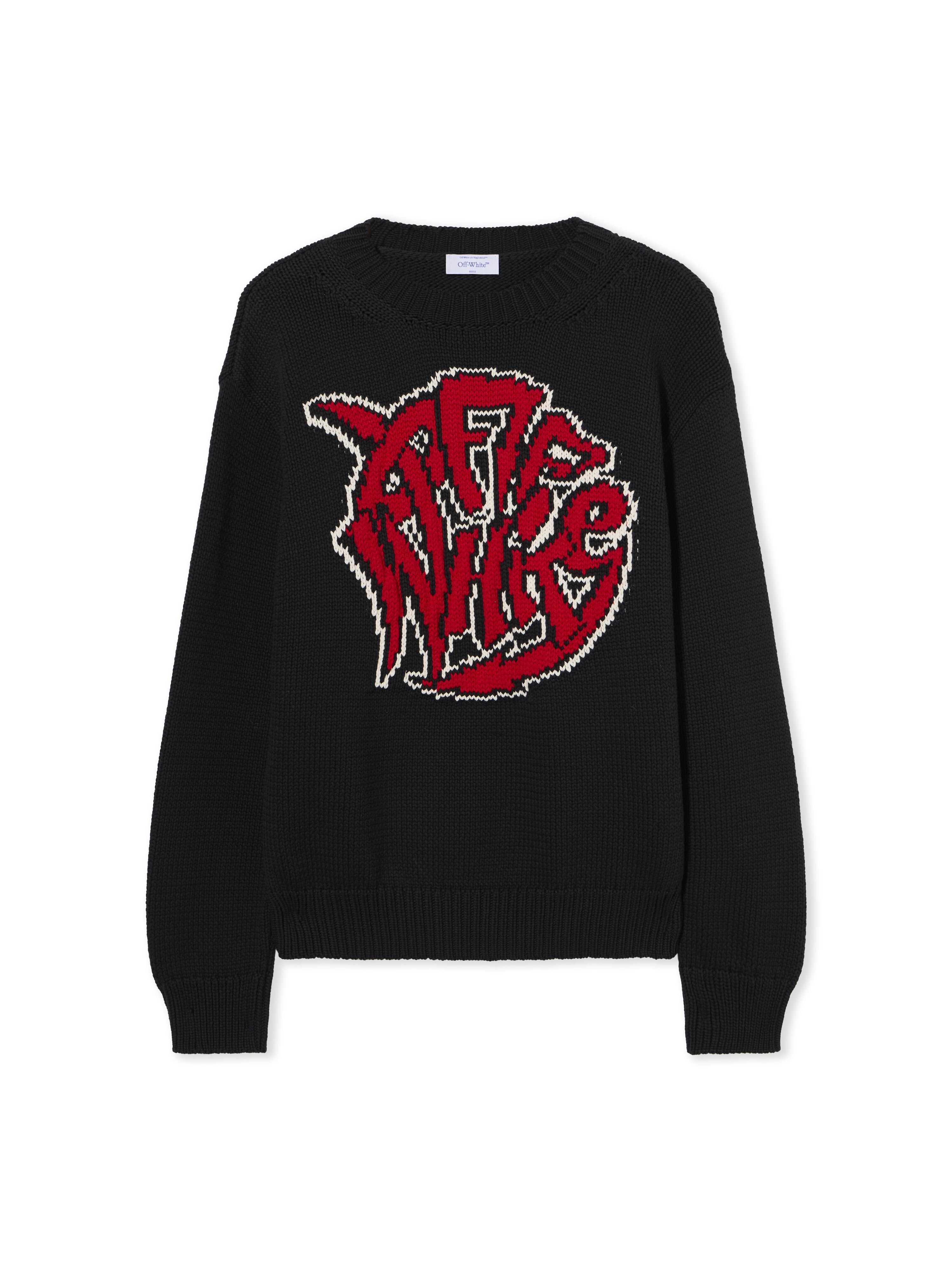 OFF WHITE Sphere Logo Chunky Knit Crewneck Sweater BLACK - CHILI PEPPER OMHE136F25KNI001