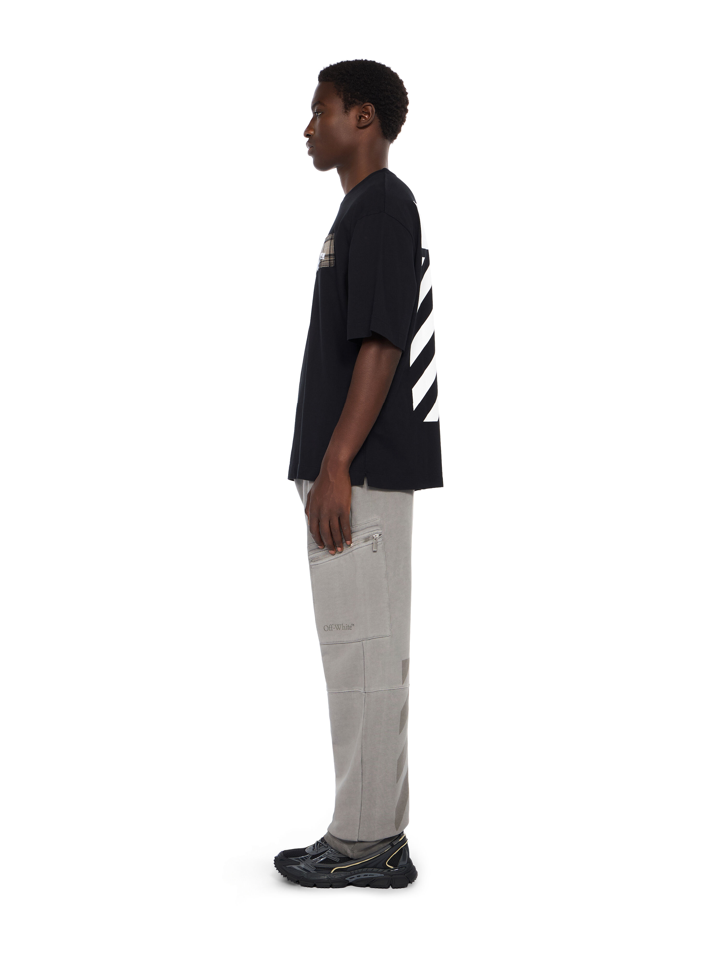 OFF WHITE Flannel Diagonal Skate Logo Tee BLACK - WHITE OMAA120F25JER00N