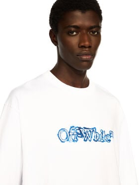 OFF WHITE Cloudy Arrow Skate Logo T-Shirt WHITE - NAUTICAL BLUE OMAA120F25JER00G