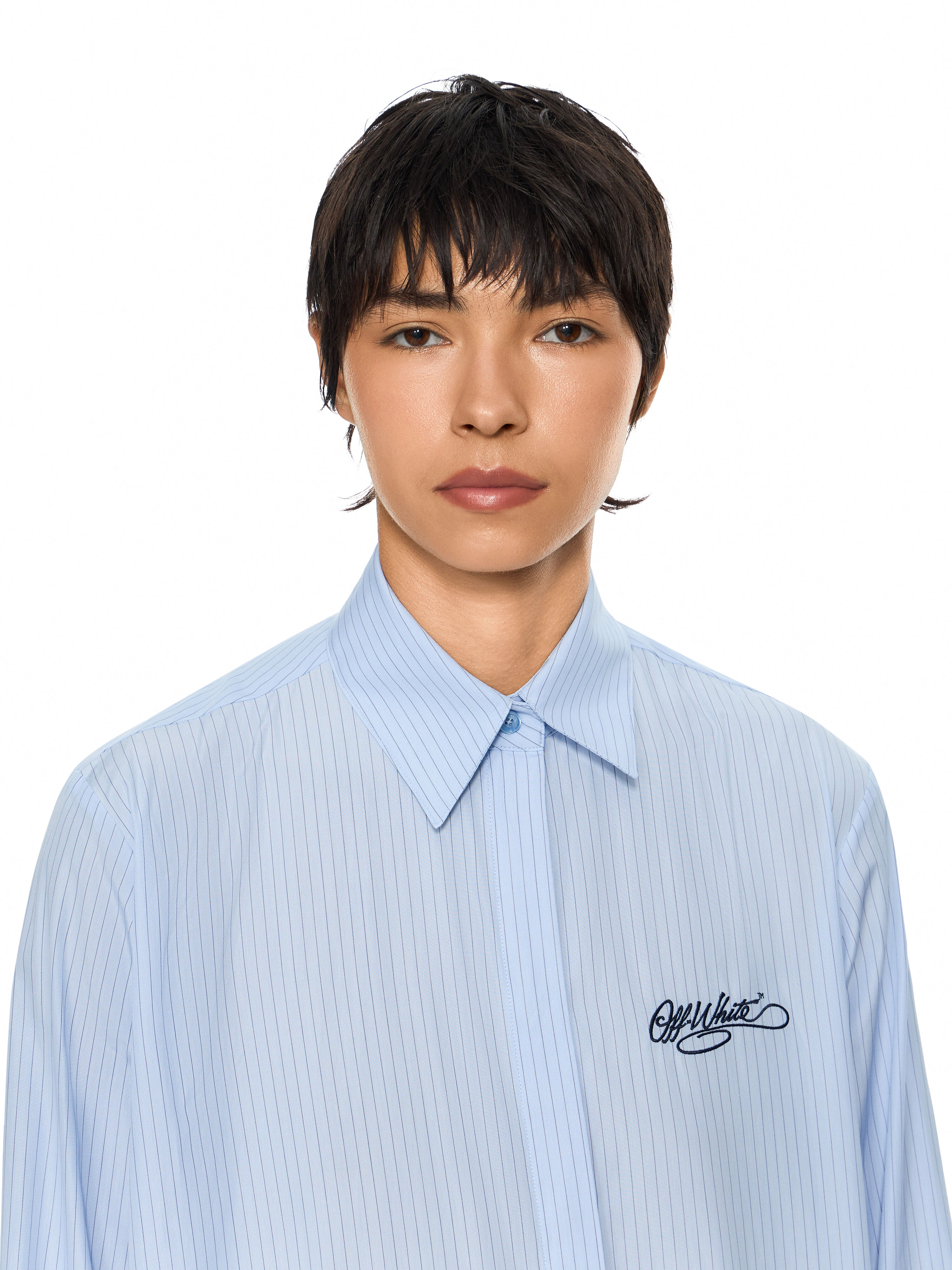 Striped Poplin Asymmetric Shirt Dress OFF WHITE Striped Poplin Asymmetric Shirt Dress Heather Dark Sapphire 2FU00398T