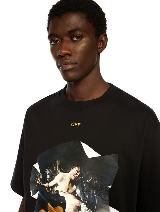 OFF WHITE Cupid Paper Skate Logo Tee BLACK - OCHER YELLOW OMAA120F25JER00R