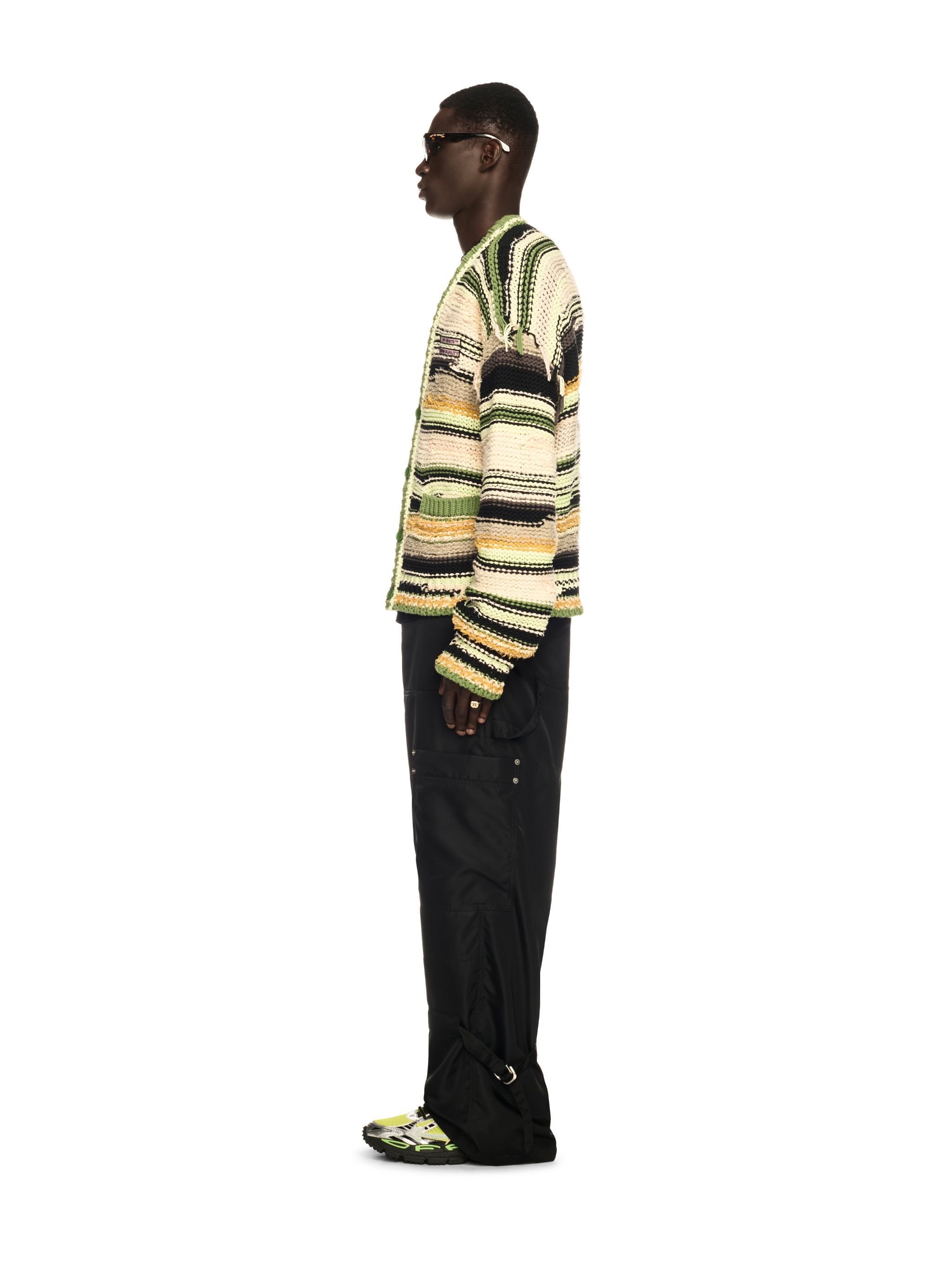 OFF WHITE Green Premium Quality Striped Knit Cardigan NEUTRALS OMHB02FS25KNI001