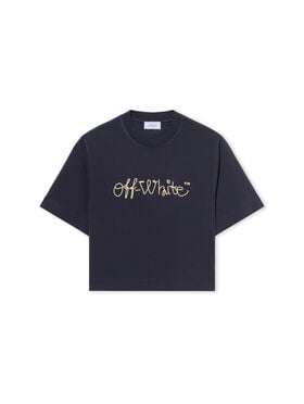 OFF WHITE Embroidered Script Logo Crop Logo Tee DARK SAPPHIRE-DOUBLE CREAM OWAA090F25JER003