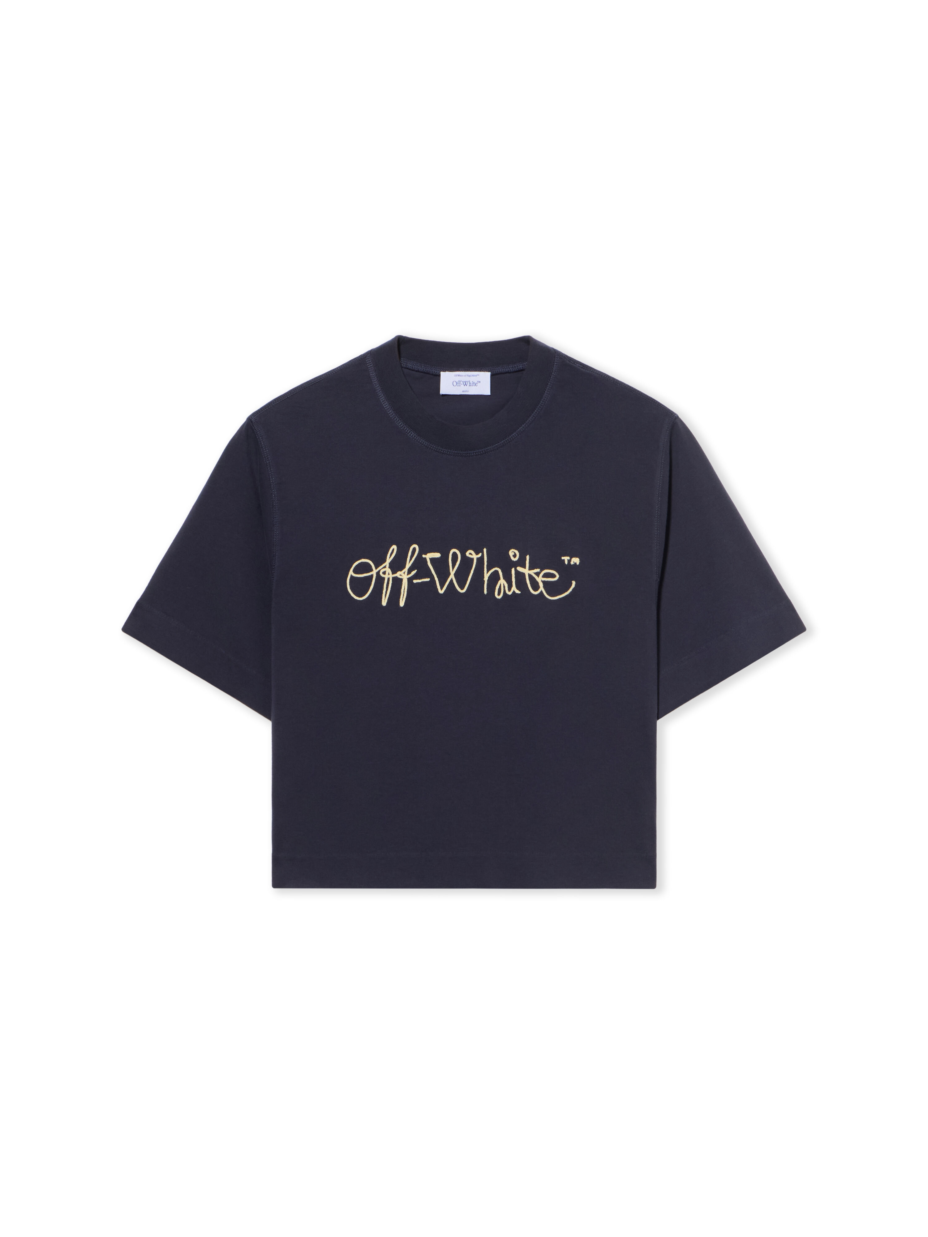 OFF WHITE Embroidered Script Logo Crop Logo Tee DARK SAPPHIRE-DOUBLE CREAM OWAA090F25JER003