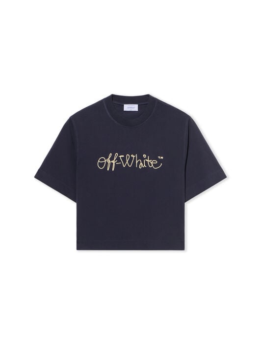 Embroidered Script Logo Crop Logo Tee OFF WHITE Embroidered Script Logo Crop Logo Tee DARK SAPPHIRE-DOUBLE CREAM OWAA090F25JER003