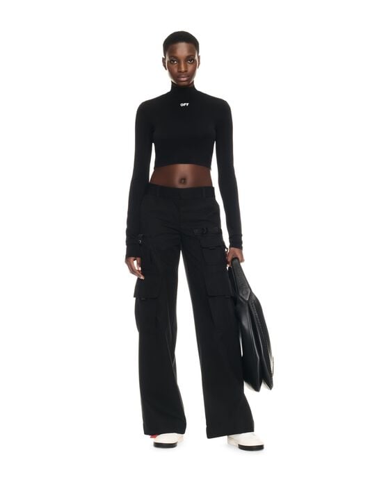 OFF WHITE CROP TOP NERO ADERENTE A MEZZO COLLO CON LOGO OFF NERO OWAD235C99JER001