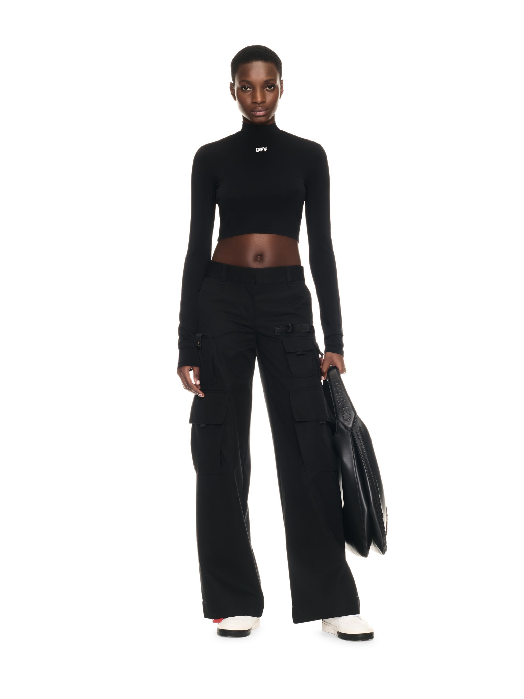OFF WHITE CROP TOP NERO ADERENTE A MEZZO COLLO CON LOGO OFF NERO OWAD235C99JER001