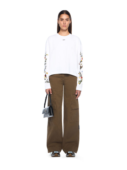 OFF WHITE Embroidered Flowers Arrow Long Sleeve T-Shirt WHITE - BLACK OWAB038F25JER001