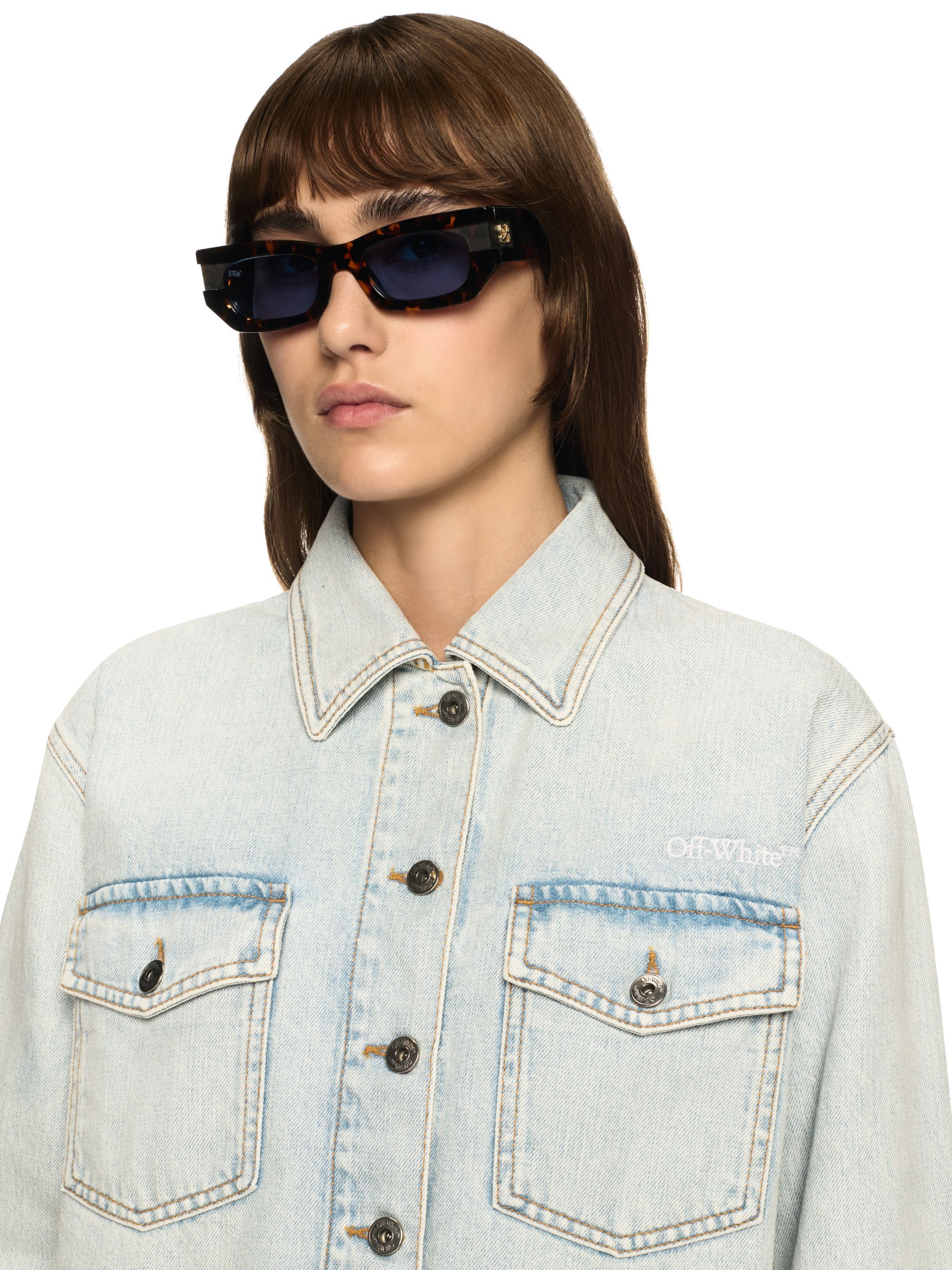 OFF WHITE Weiße Denim Fresco Hemdjacke BLAU OWYQ004S25DEN001