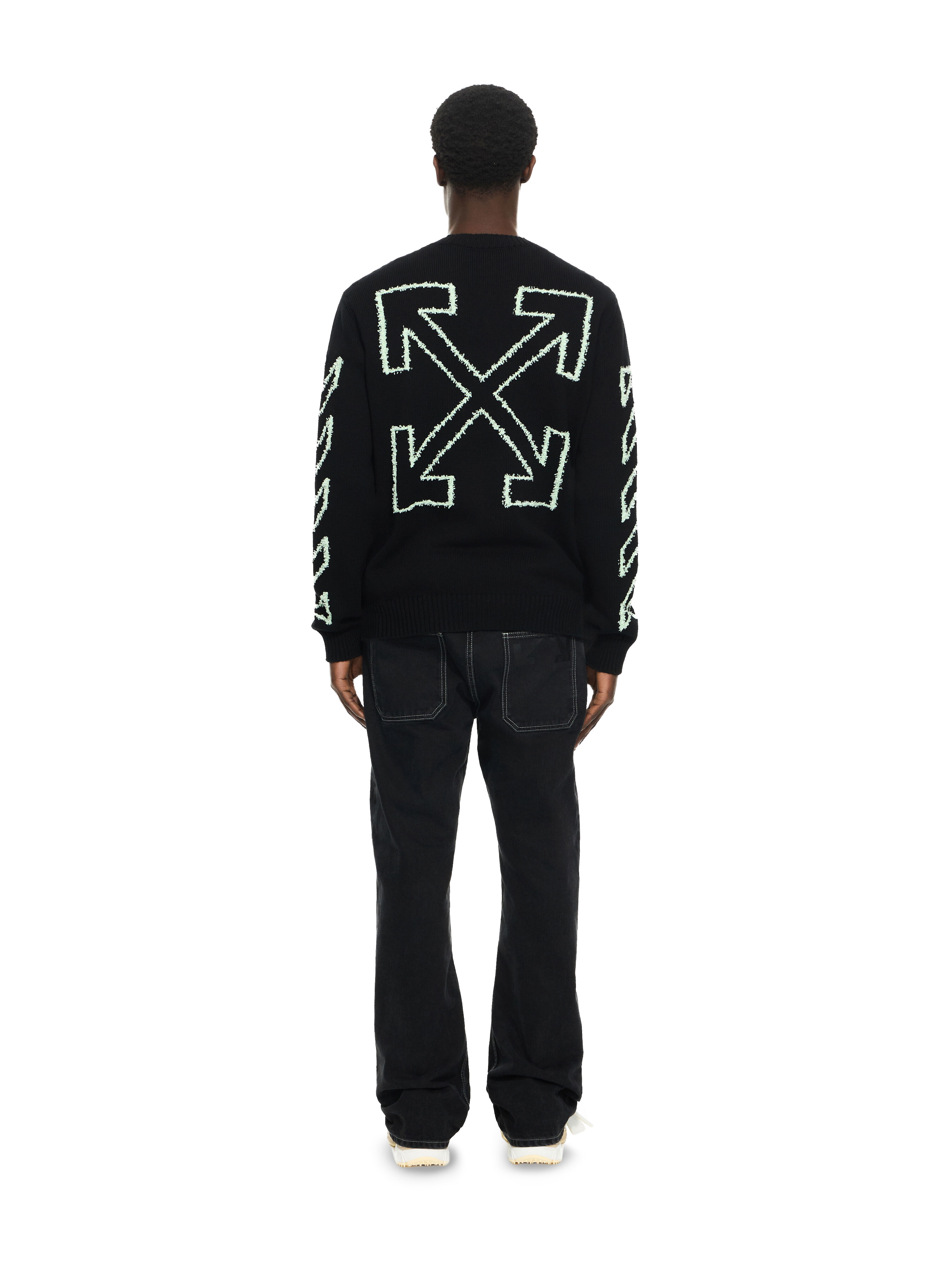 Diagonal Arrow Fuzzy Crewneck Sweater in BLACK for Men | Off-White™