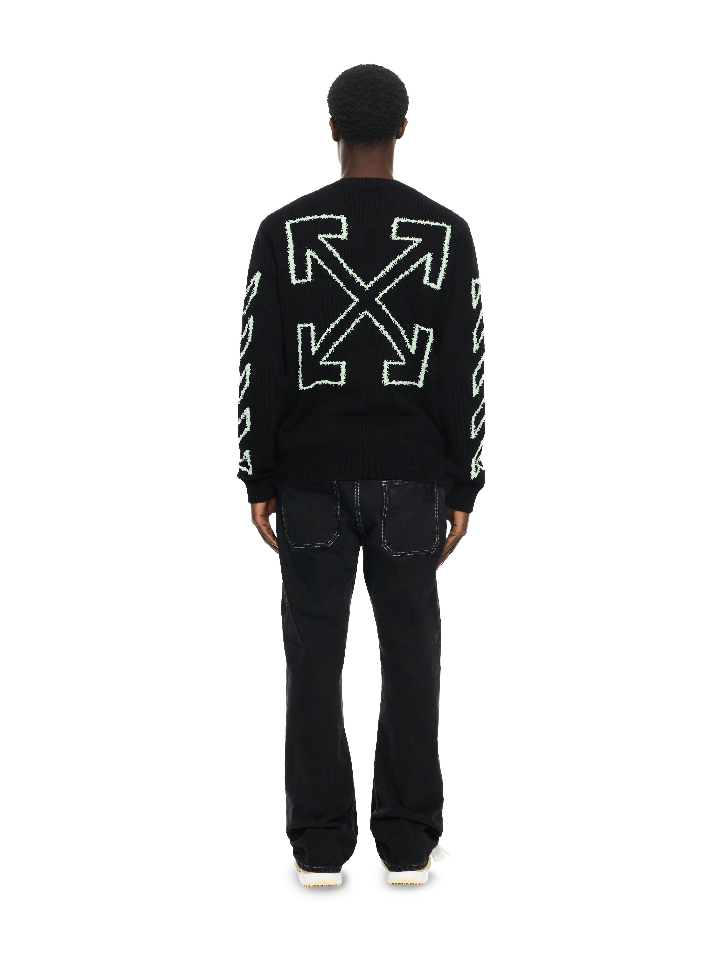 OFF WHITE Diagonal Arrow Fuzzy Crewneck Sweater BLACK 44MHE087S26K001