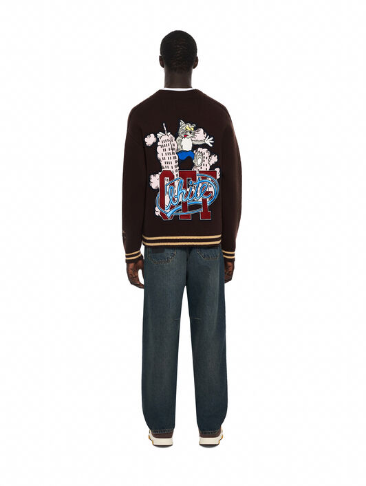 OFF WHITE College Varsity Knit Cardigan FRENCH ROAST 44MHB019F26K001