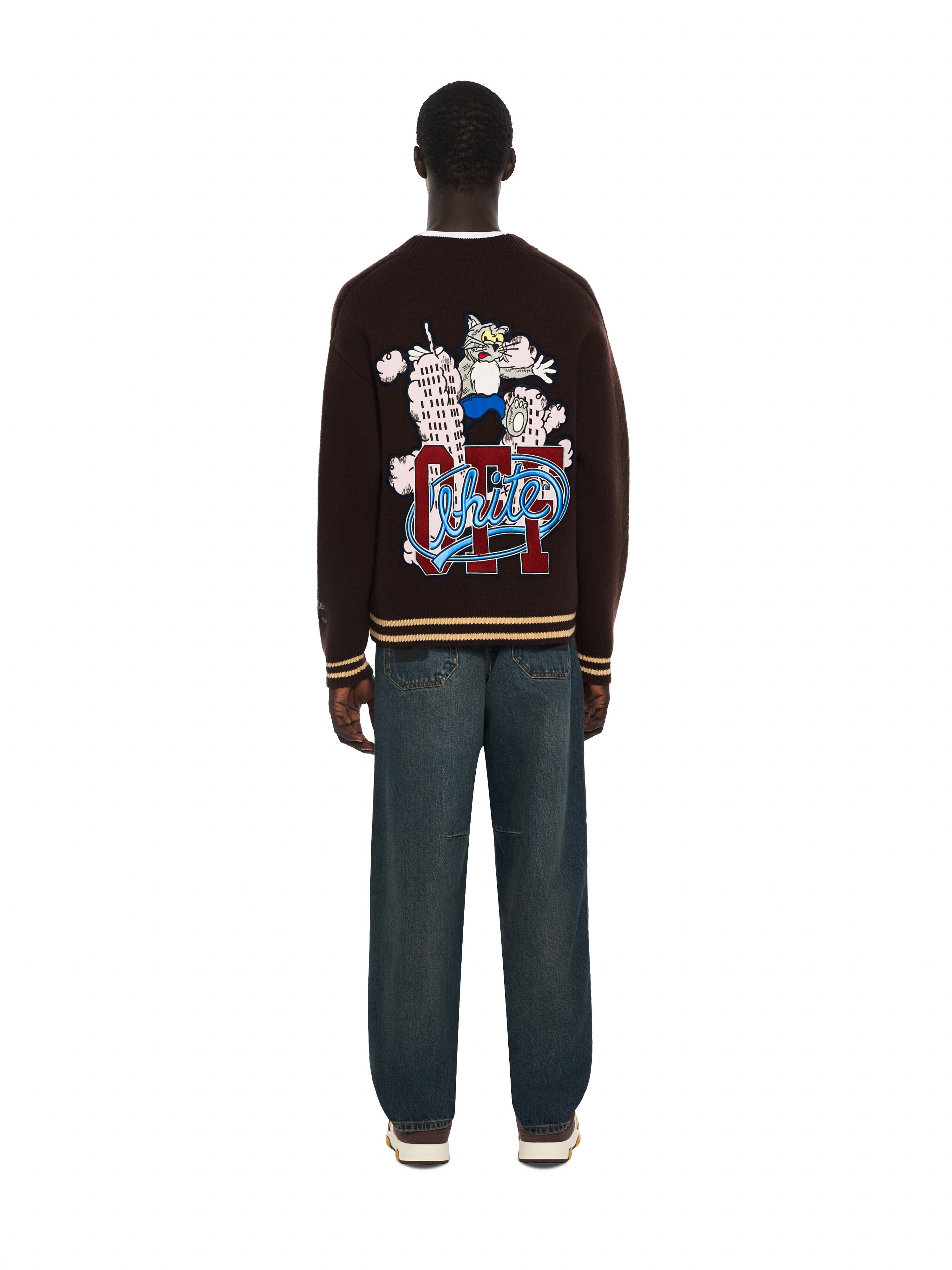OFF WHITE College Varsity Knit Cardigan FRENCH ROAST 44MHB019F26K001