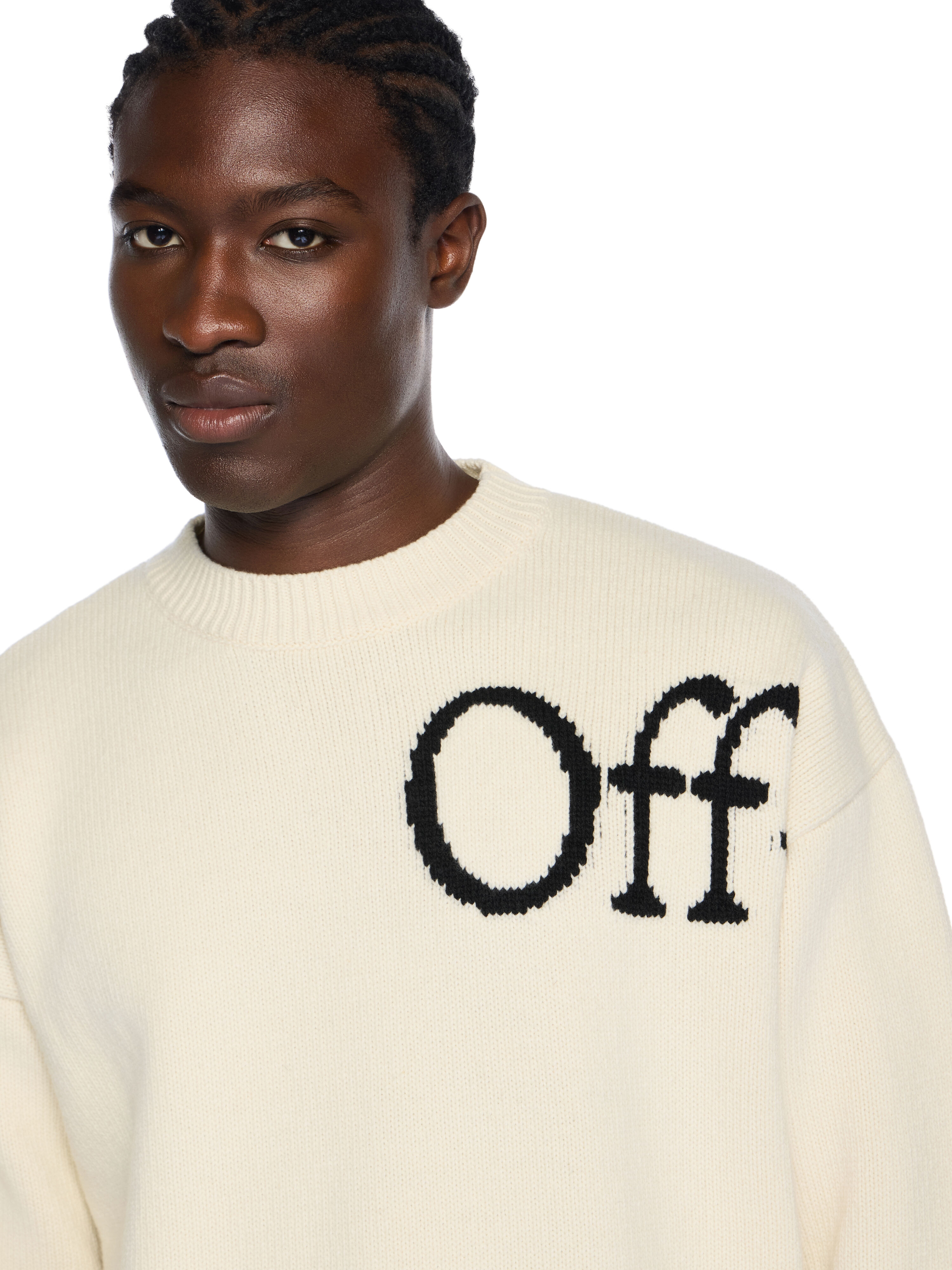 Bookish Knit Crewneck Sweater in CREAM - BLACK for Men | Off-White™
