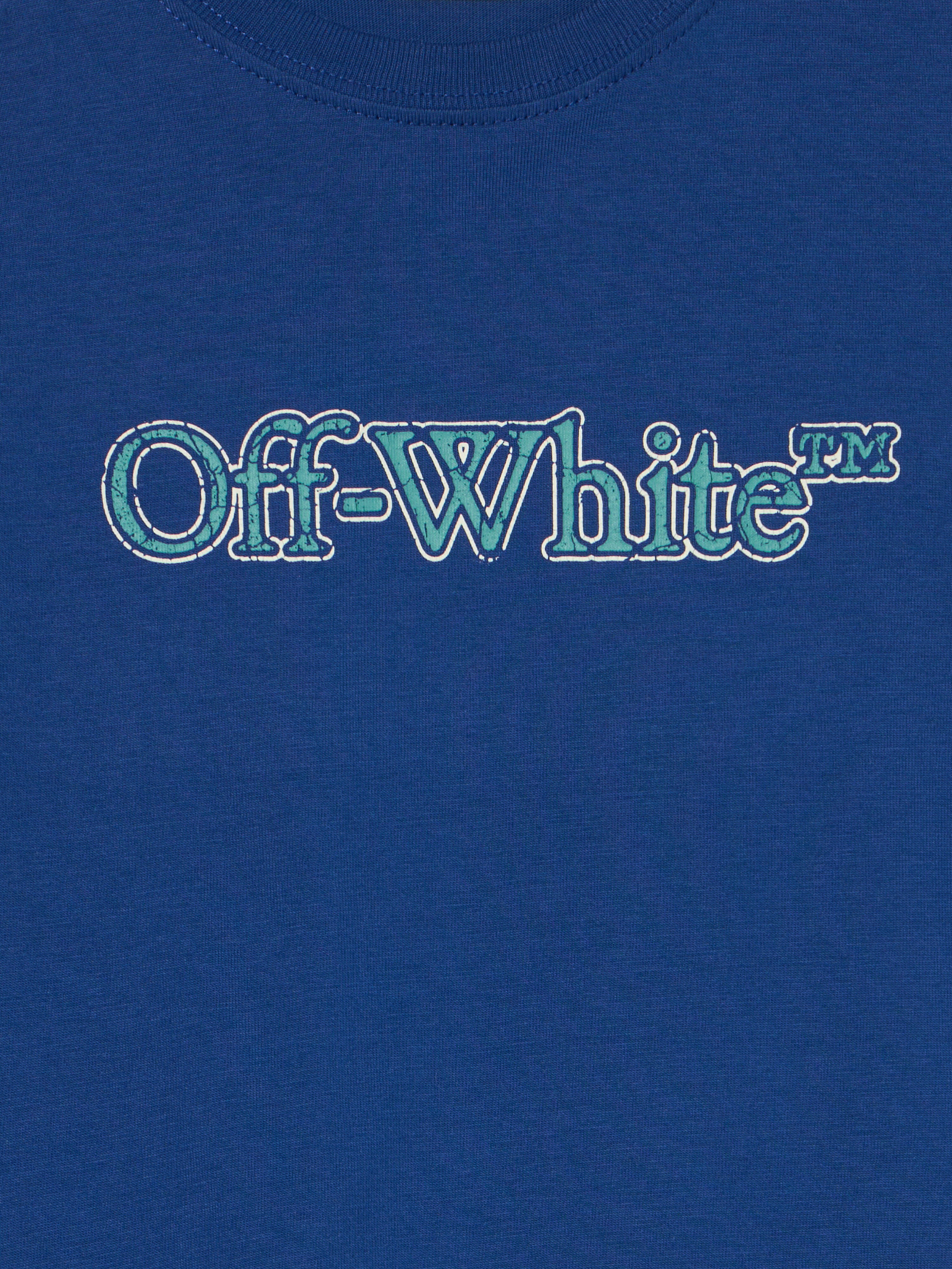 OFF WHITE Big Bookish Crackle Logo T-Shirt BLUE - TEAL OBAA002F25JER001