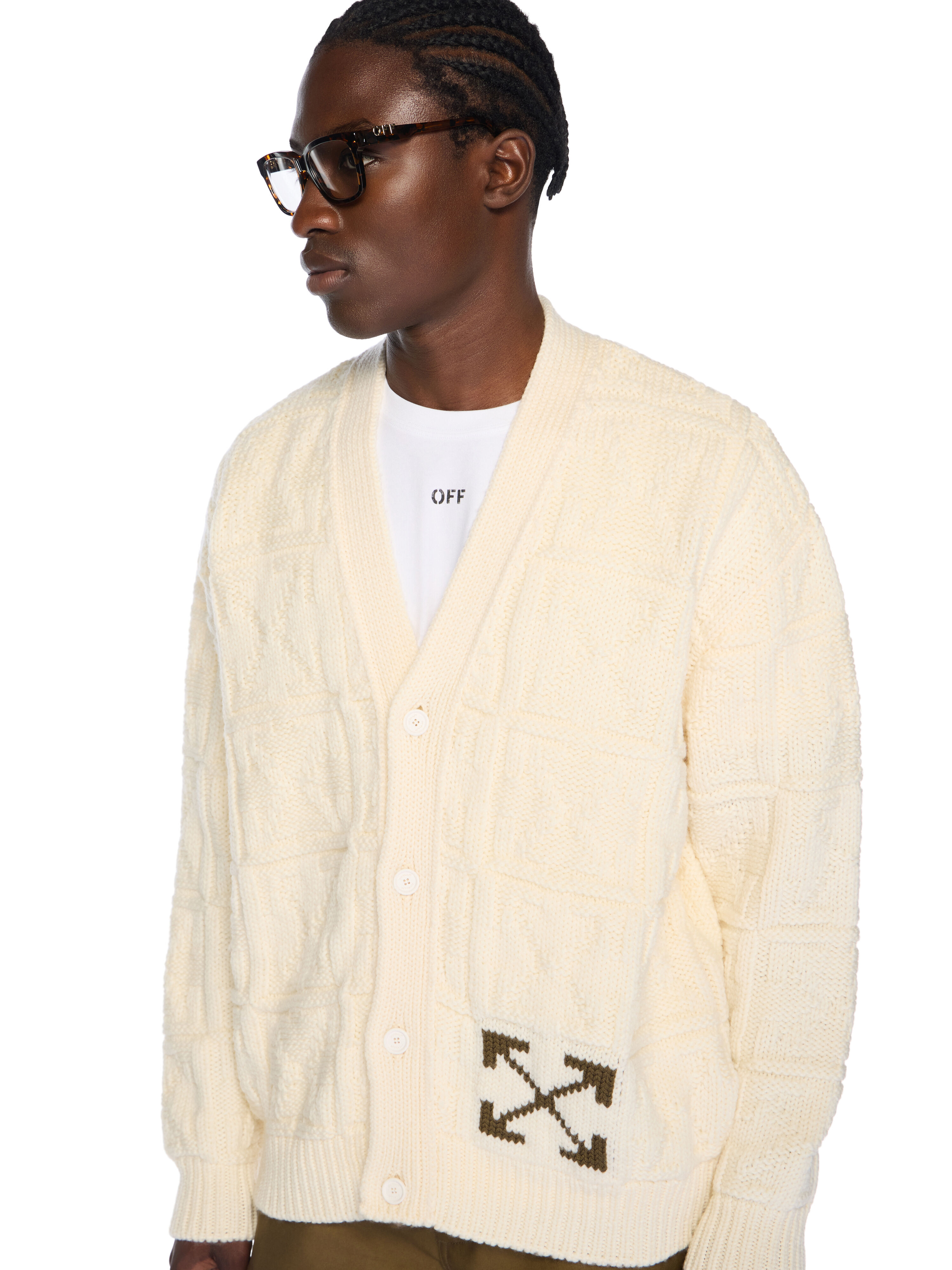 Arrow 3D Stitch Cardigan in CREAM - BEECH for Men | Off-White™