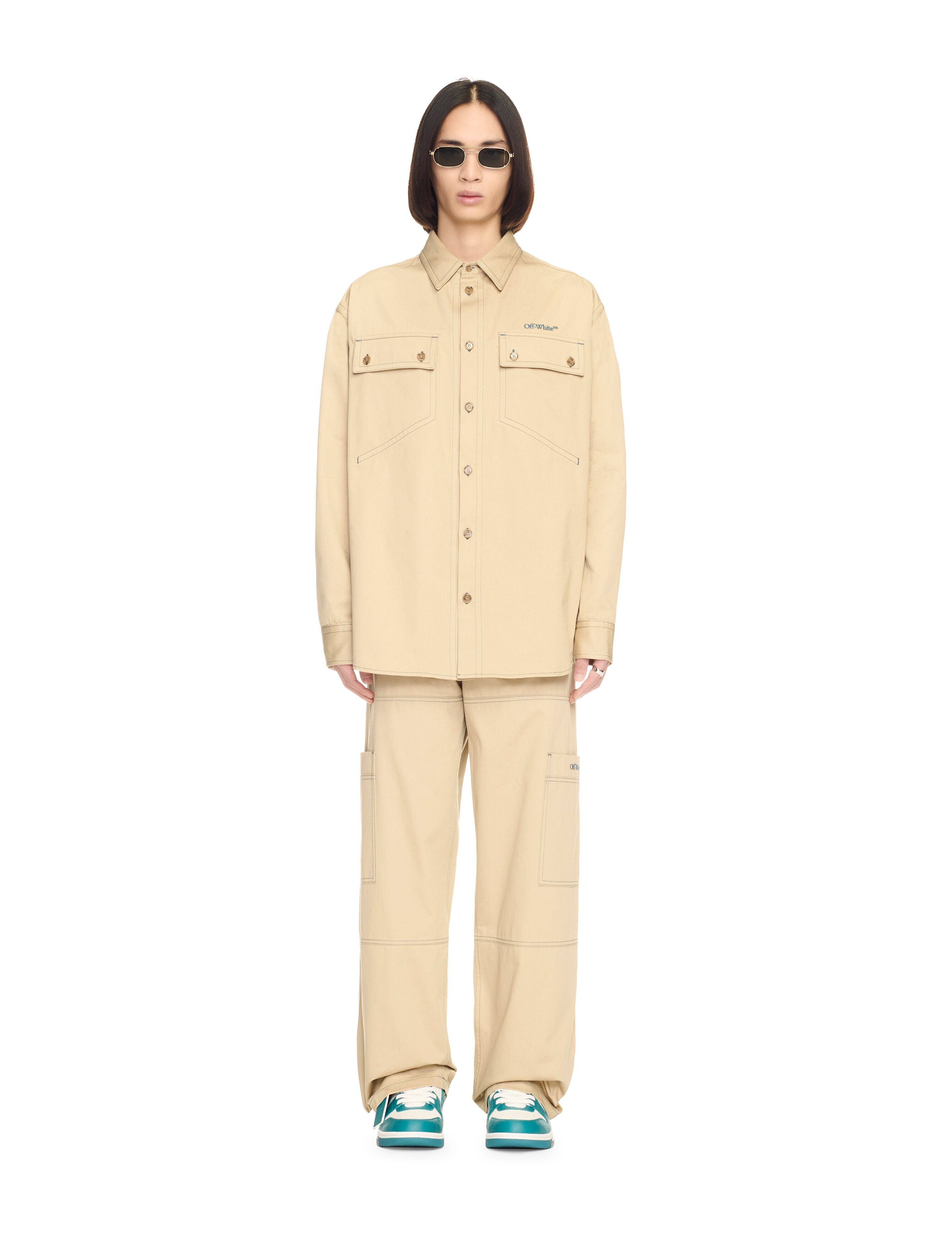 OFF WHITE Beige Stitch Military Overshirt  OMES017S25FAB001
