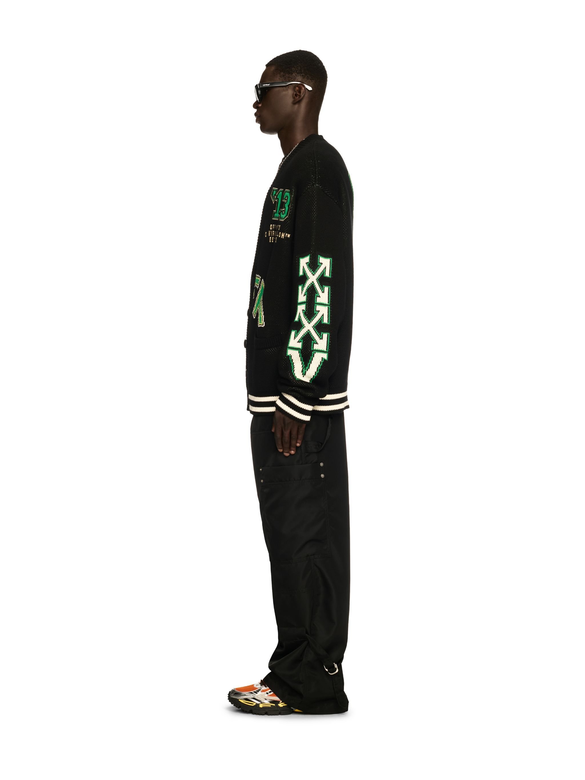 OFF WHITE Cardigan Varsity Nero Con Motivo Crocodile NERO OMHB019S25KNI002
