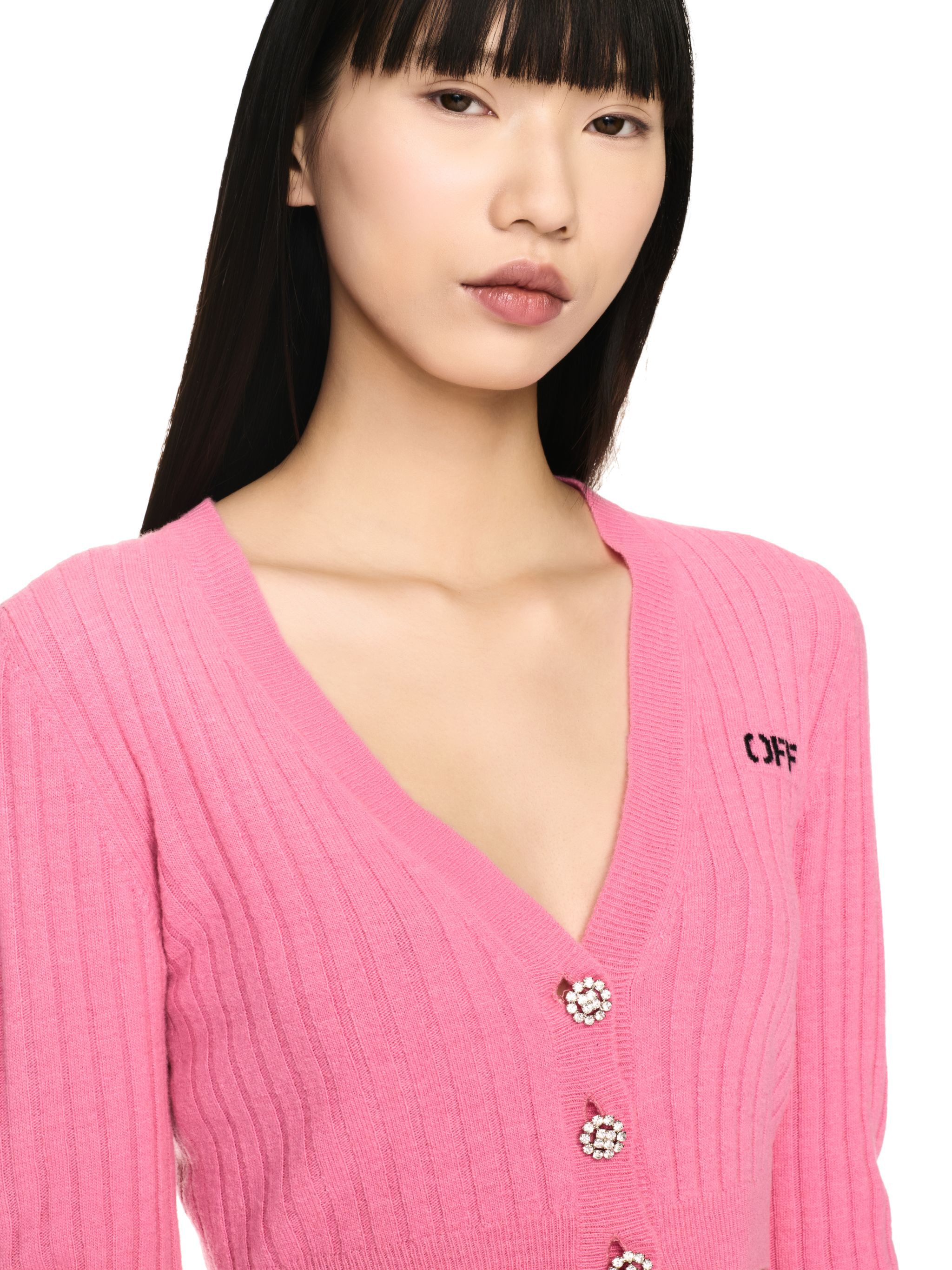 OFF WHITE We Upside Down Crop Cardigan PINK OWHB048F24KNI001