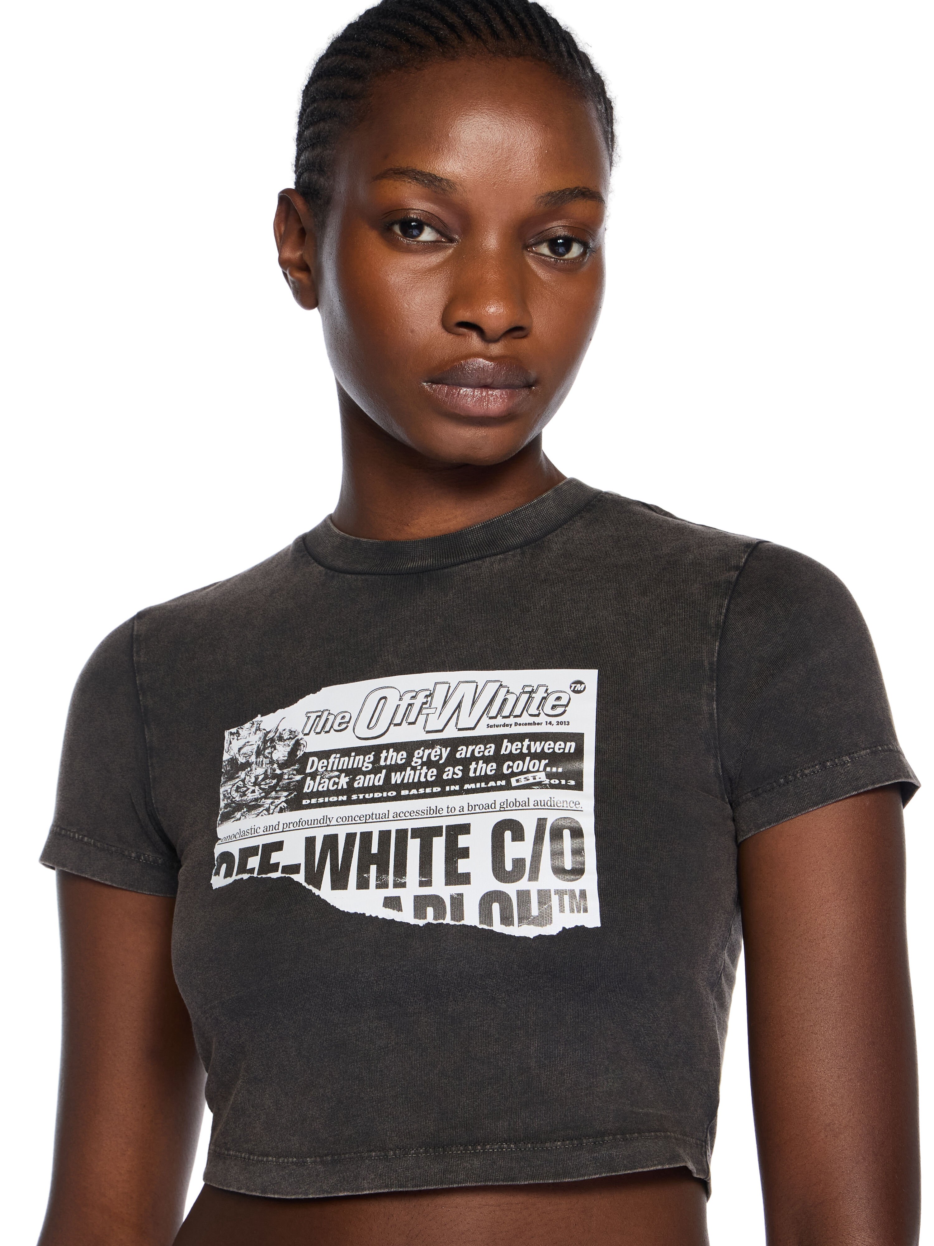 News Print 90s Crop Logo Tee OFF WHITE News Print 90s Crop Logo Tee MARBLE BLACK-BLACK OWAA133F25JER002