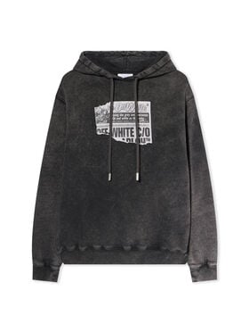 OFF WHITE News Regular Logo Hoodie MARBLE BLACK-BLACK OWBB035F25FLE005