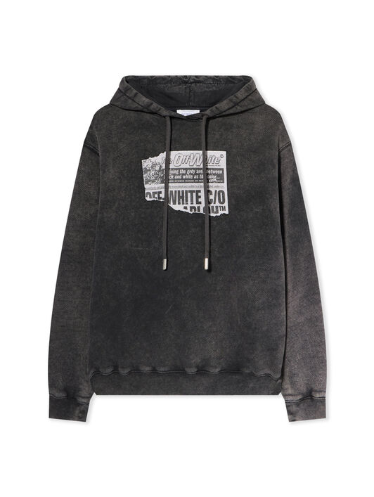 OFF WHITE News Regular Logo Hoodie MARBLE BLACK-BLACK OWBB035F25FLE005