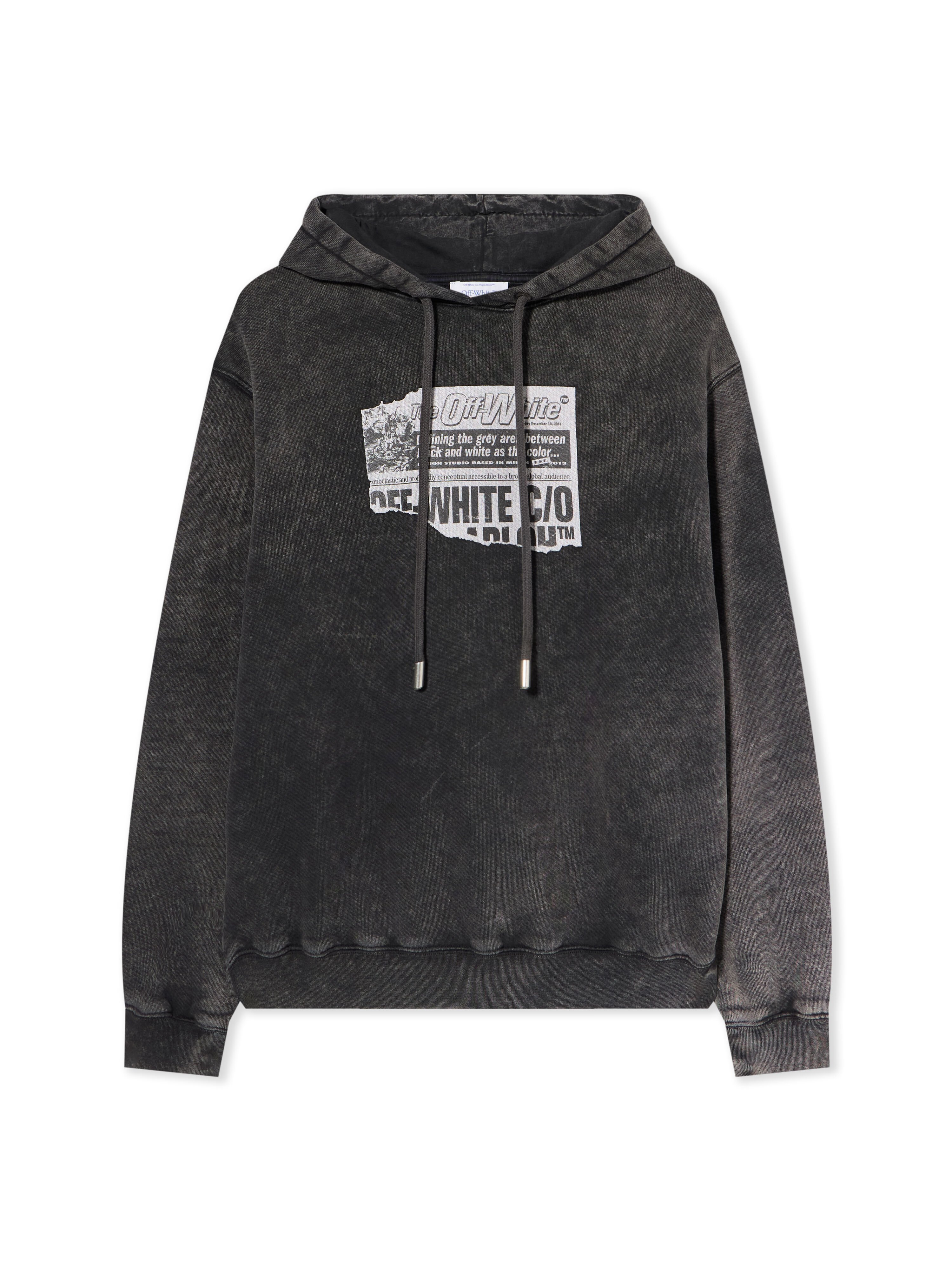 OFF WHITE News Regular Logo Hoodie MARBLE BLACK-BLACK OWBB035F25FLE005