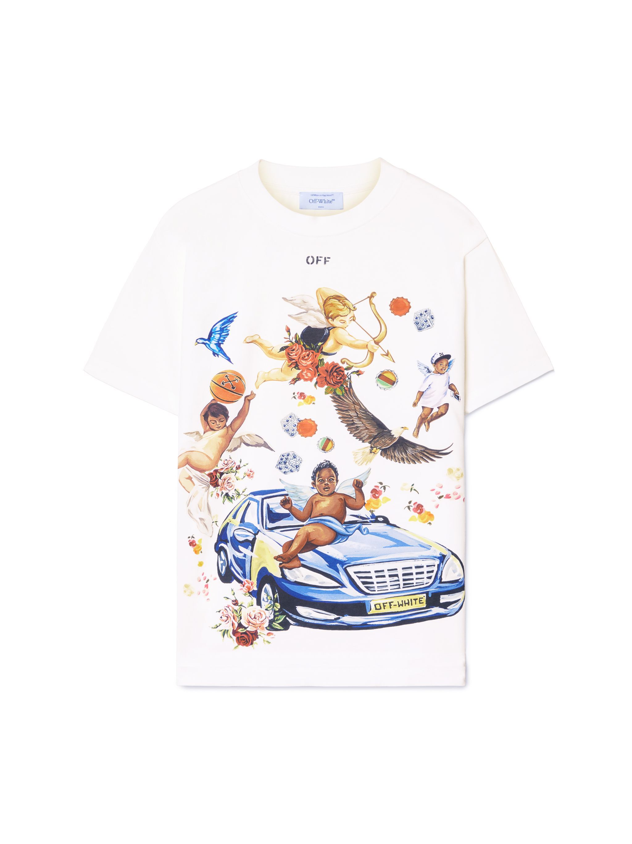 OFF WHITE White Car Fresco T-Shirt WHITE OMAA027S25JER003