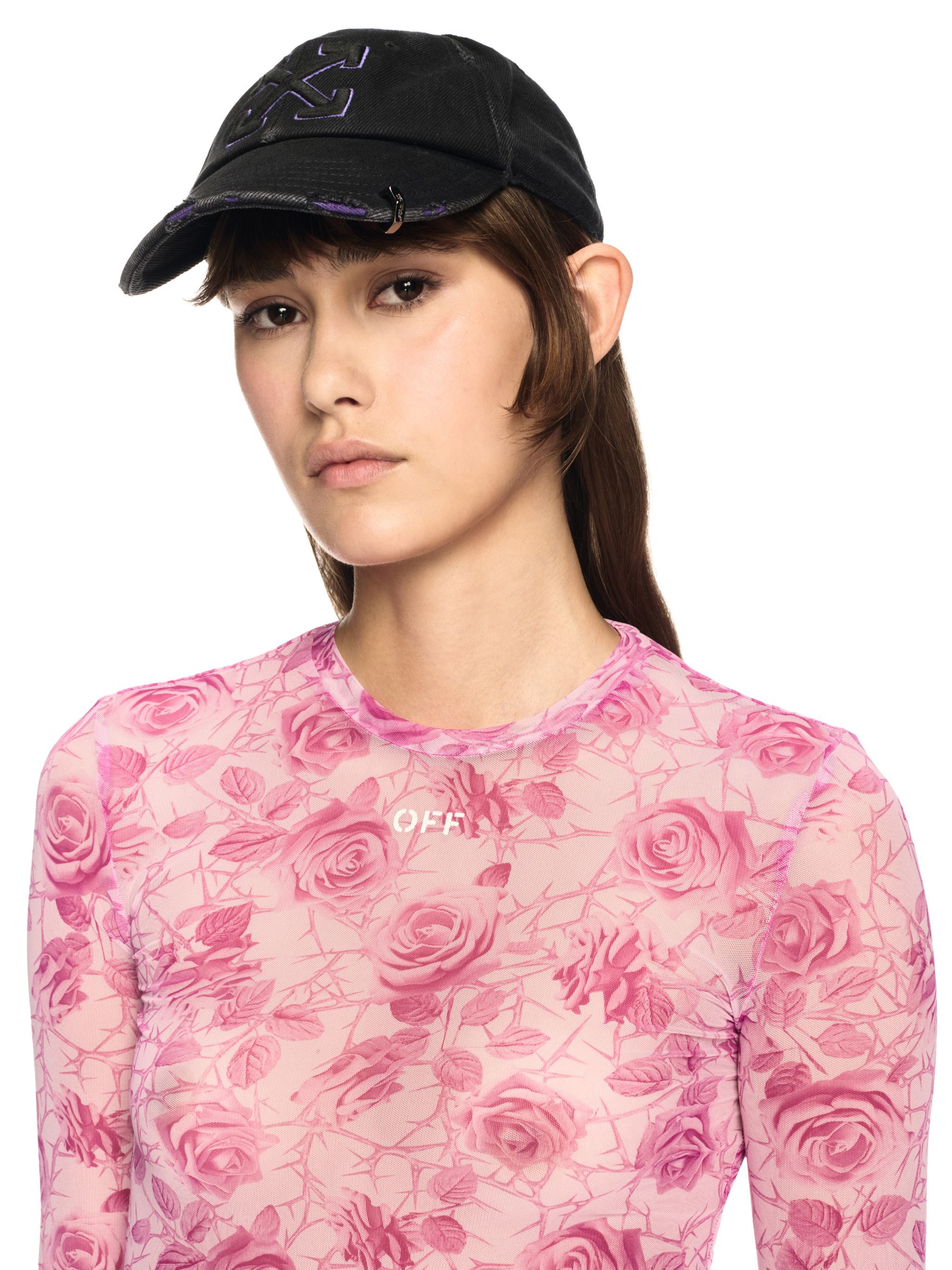 OFF WHITE Off Stamp Roses Mesh L/S Crew Powder Pin PINK OWAD136S25JER002