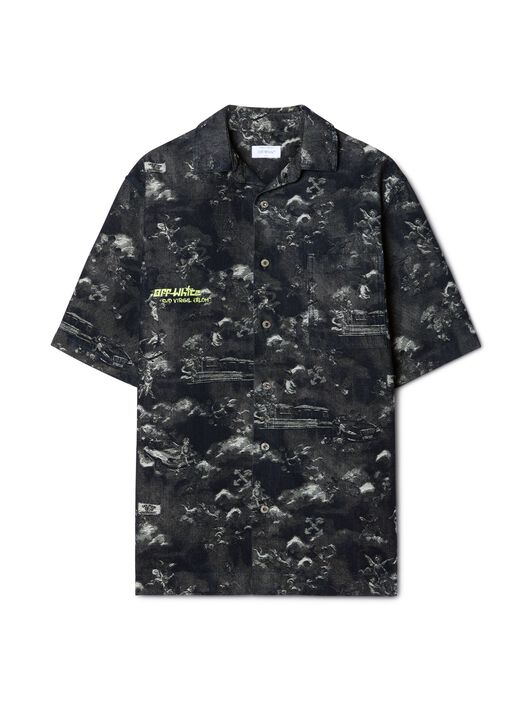 OFF WHITE Blue Jacquard Fresco Bowling Shirt BLUE OMYD05AS25DEN002